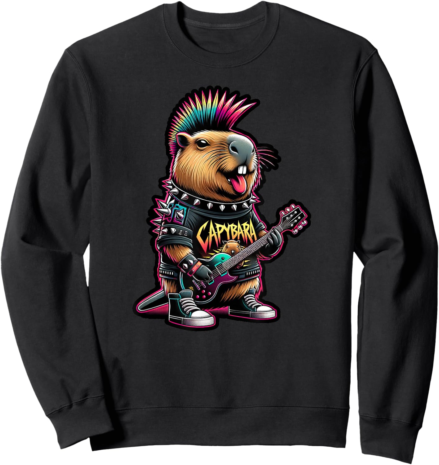 Capybara Rockstar Vibes - Funny Iconic Punk Rock Heavy Metal Sweatshirt - Sweatshirt | Black