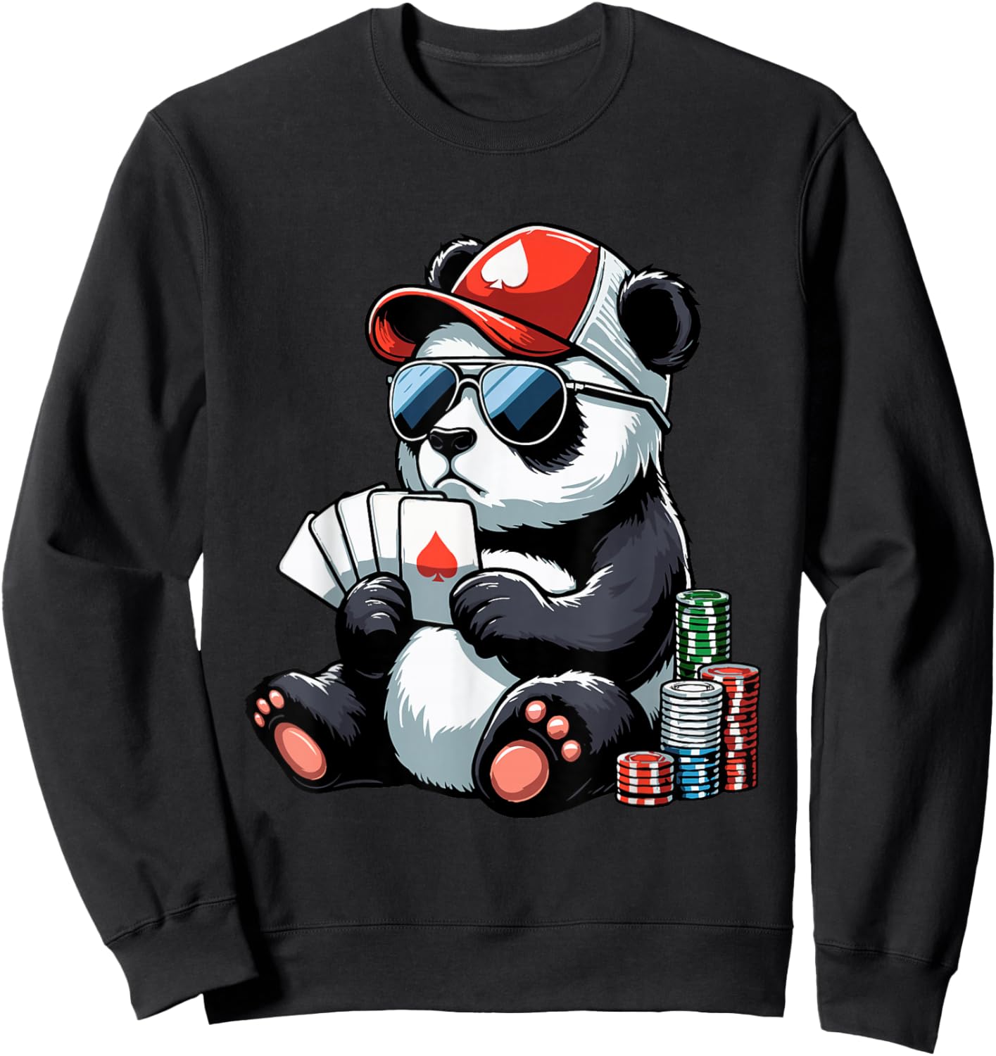 Poker Panda Playing Cards Gambling Panda Sweatshirt - Sweatshirt | Black