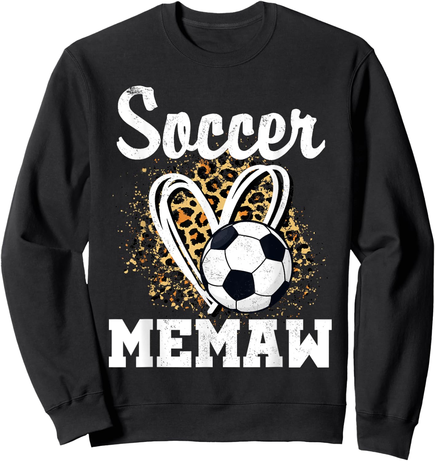 Soccer Memaw Leopard Heart Matching Family Sweatshirt - Sweatshirt | Black