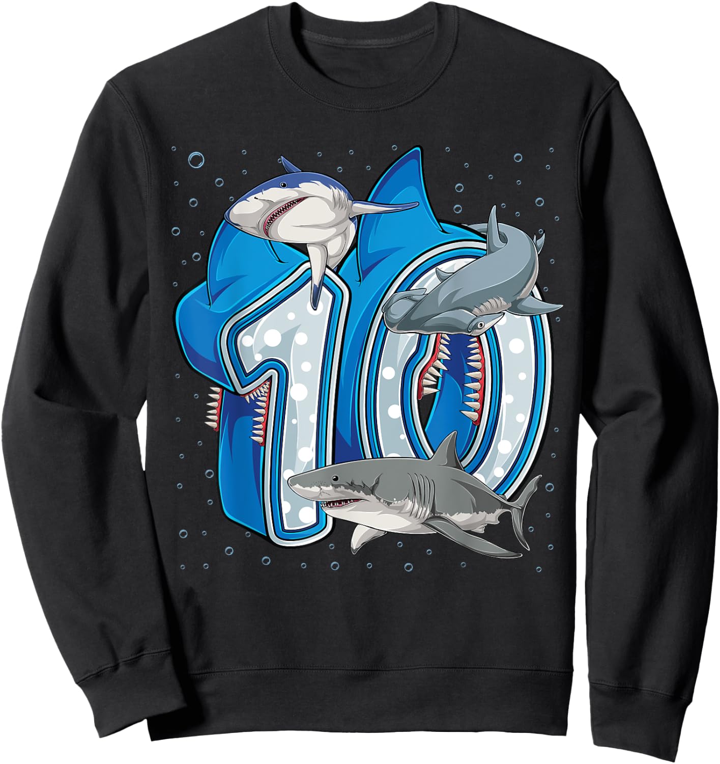10th Birthday Boys Shark 10 years Old Ocean Shark B-day Sweatshirt - Sweatshirt | Black