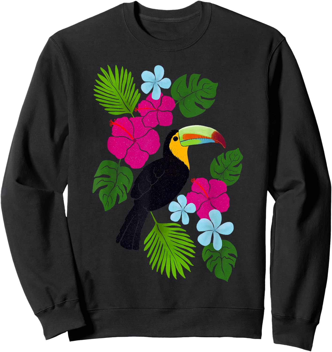 Tropical Toucan With Bright Florals and Leaves Sweatshirt - Sweatshirt | Black
