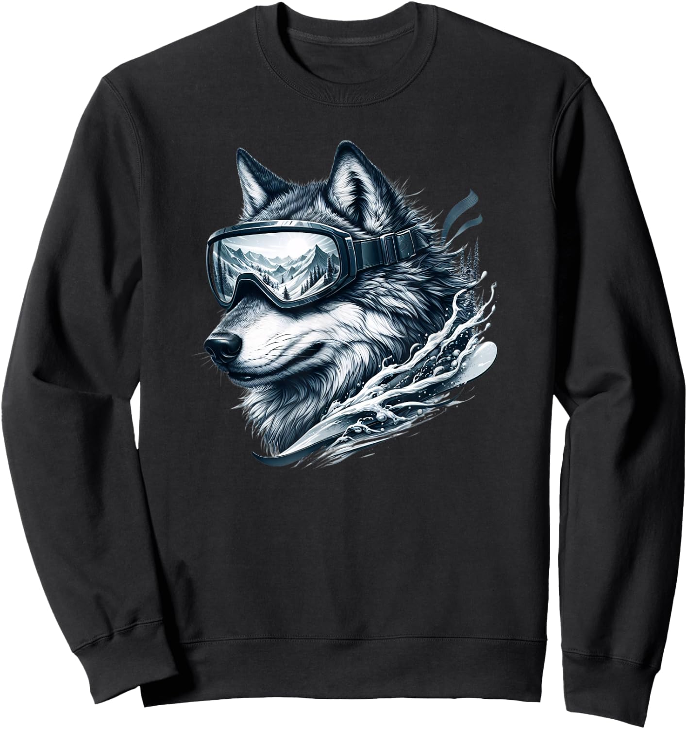 Wolf Wearing Ski Snowboard Goggles Wolf Skiing Sweatshirt - Sweatshirt | Black