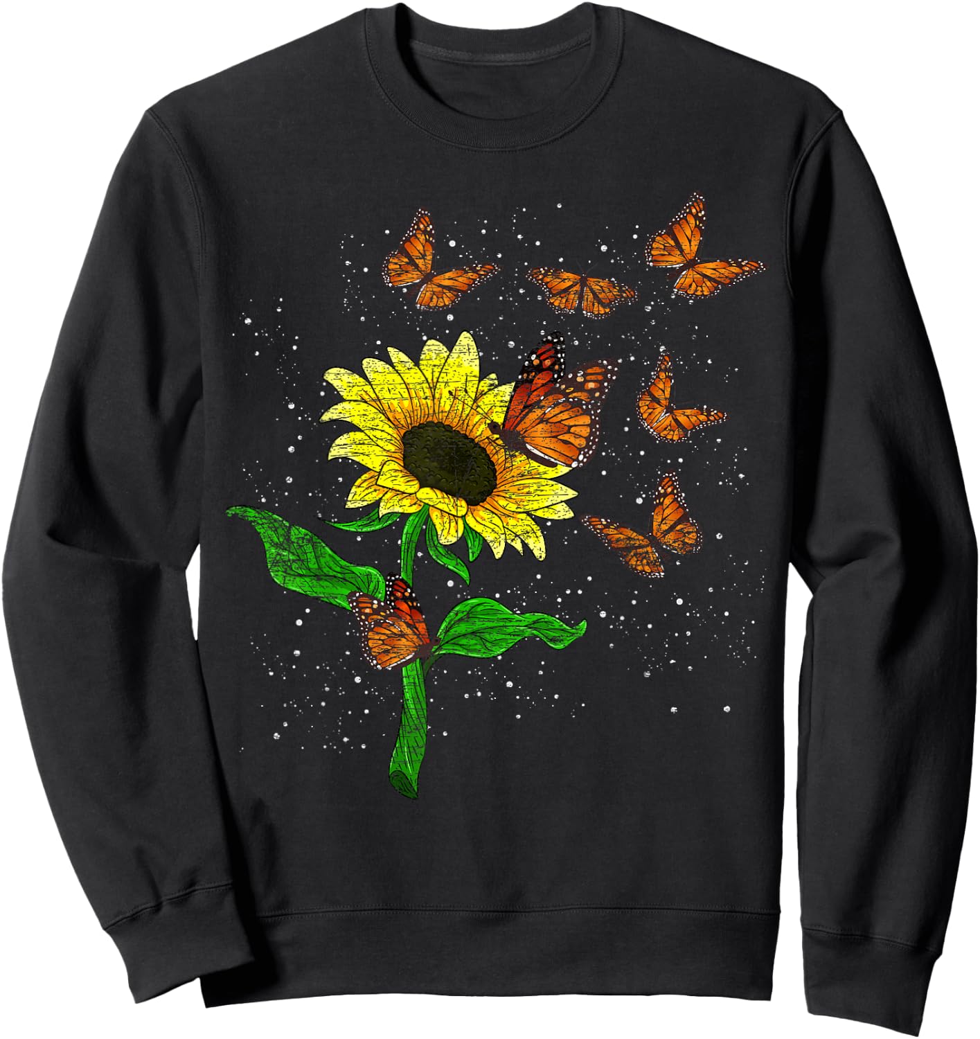 Flower Blossom Butterflies Nature Butterfly Sunflower Sweatshirt - Sweatshirt | Black