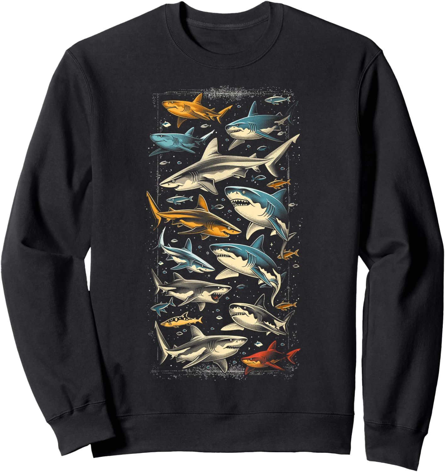 Vintage Shark Silhouette Hammerhead Shark Tiger Shark Heart , Small, Black Sweatshirt - Sweatshirt | Black