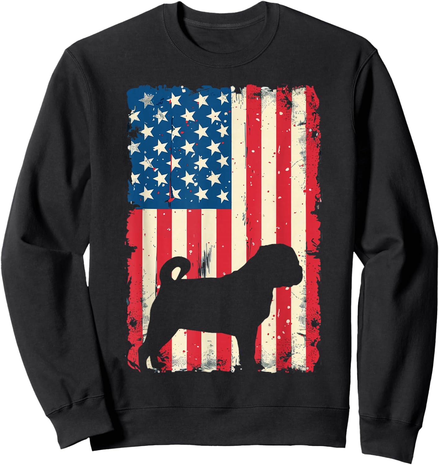 Patriotic Pug Dog Lover 4th of July USA American Flag Sweatshirt - Sweatshirt | Black