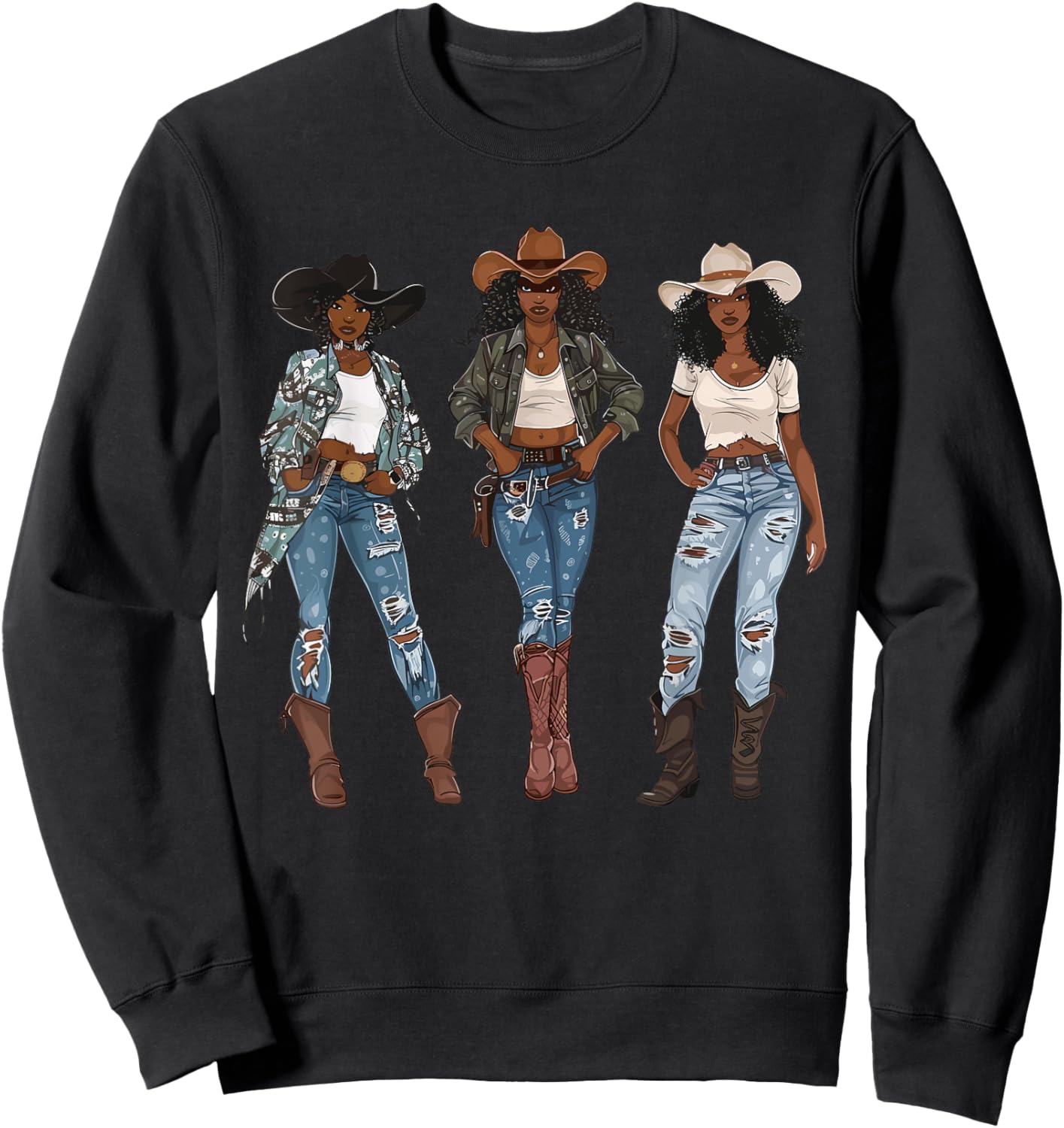 Black African American Cowgirl Western Country Texas Rodeo Sweatshirt - Sweatshirt | Black