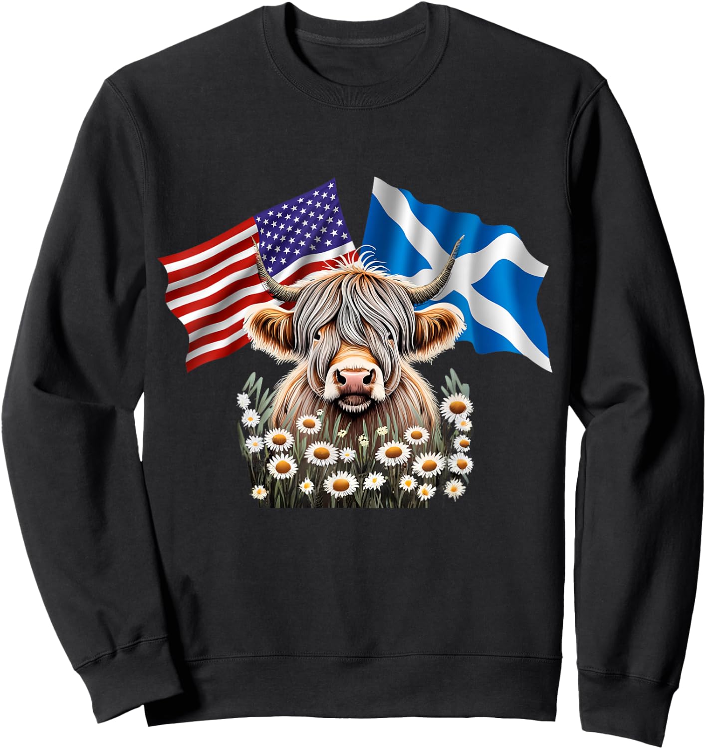 American with Scottish Roots Scotland American Highland Cow Sweatshirt - Sweatshirt | Black