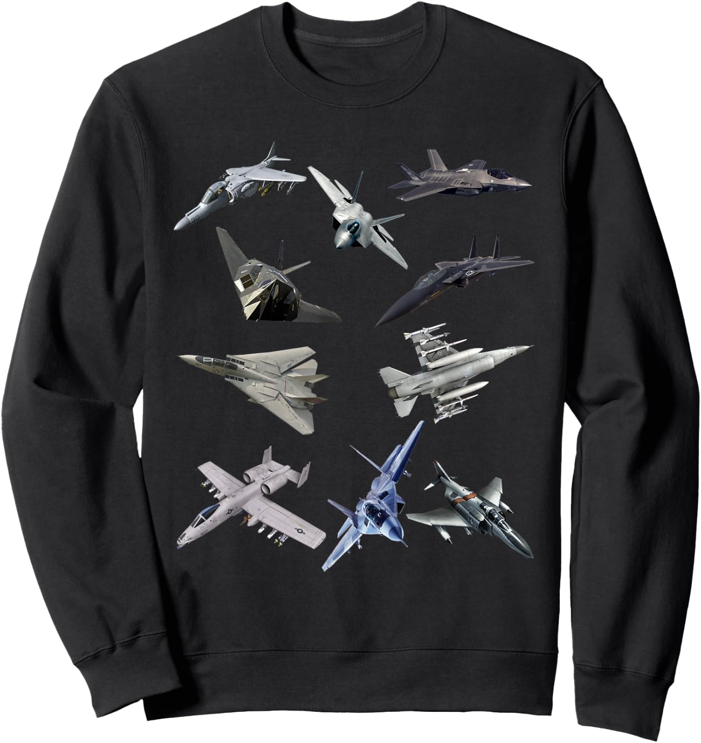 F22 Raptor F18 Hornet F4 Tomcat F35 F15 F16 F117 A10 F4 Sweatshirt - Sweatshirt | Black