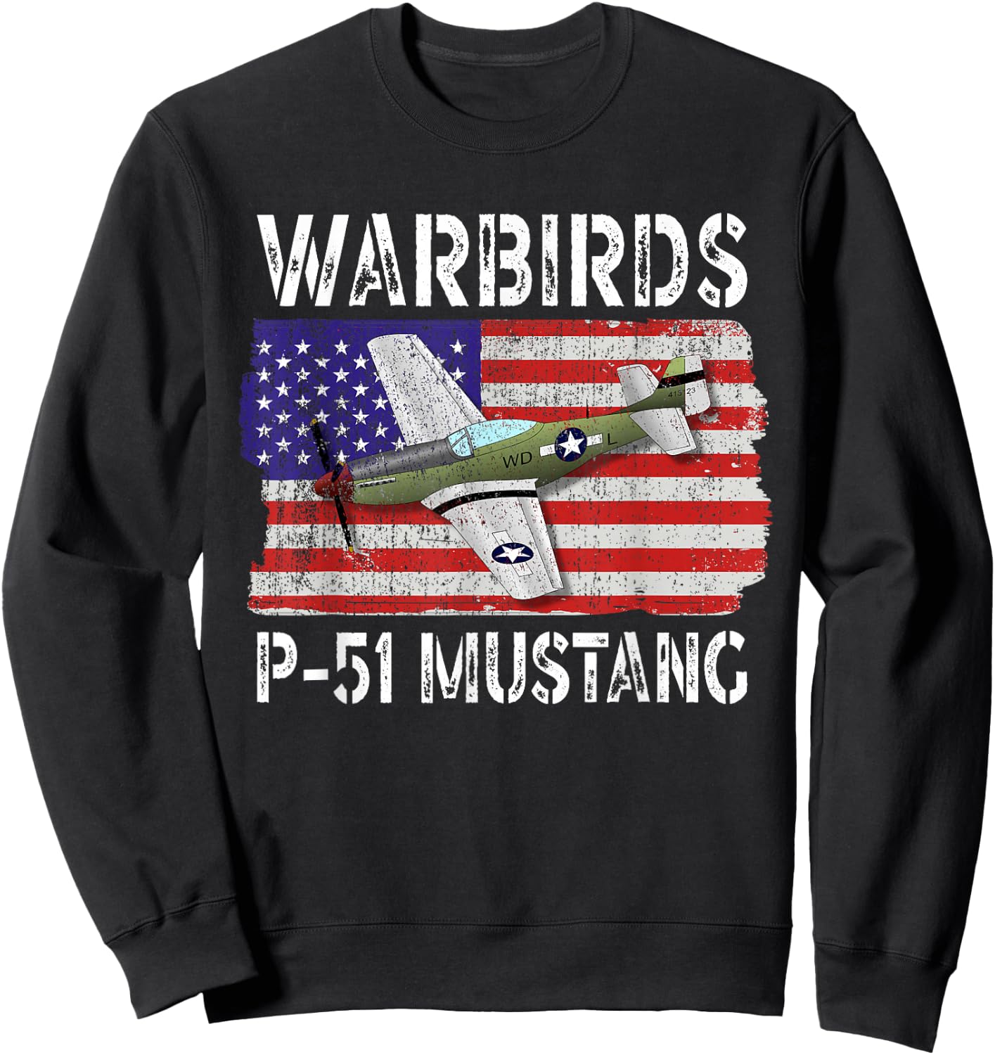 WW2 Warbird P51 Mustang American Airplane Boys Girls Kids Sweatshirt - Sweatshirt | Black