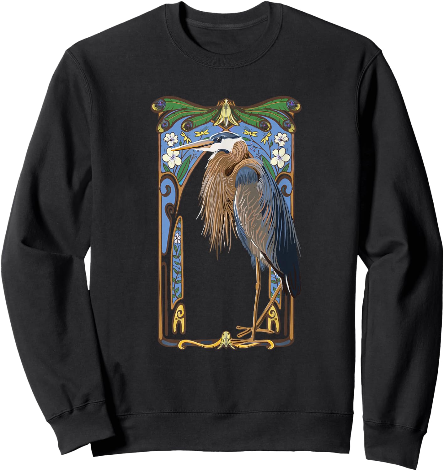 Wild Bird of Women Crane Art Nouveau Illustration Sweatshirt - Sweatshirt | Black
