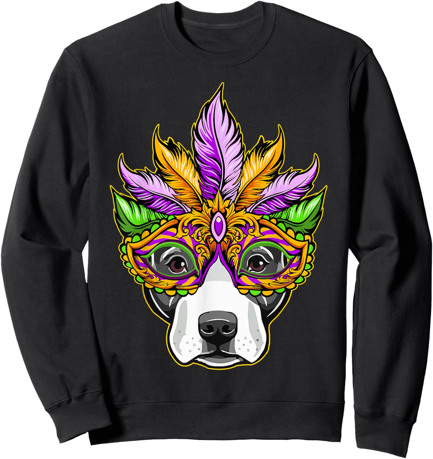 Mardi Gras Dog Mask Pitbull Funny Party Carnival Gift Women Kids Sweatshirt - Sweatshirt | Black