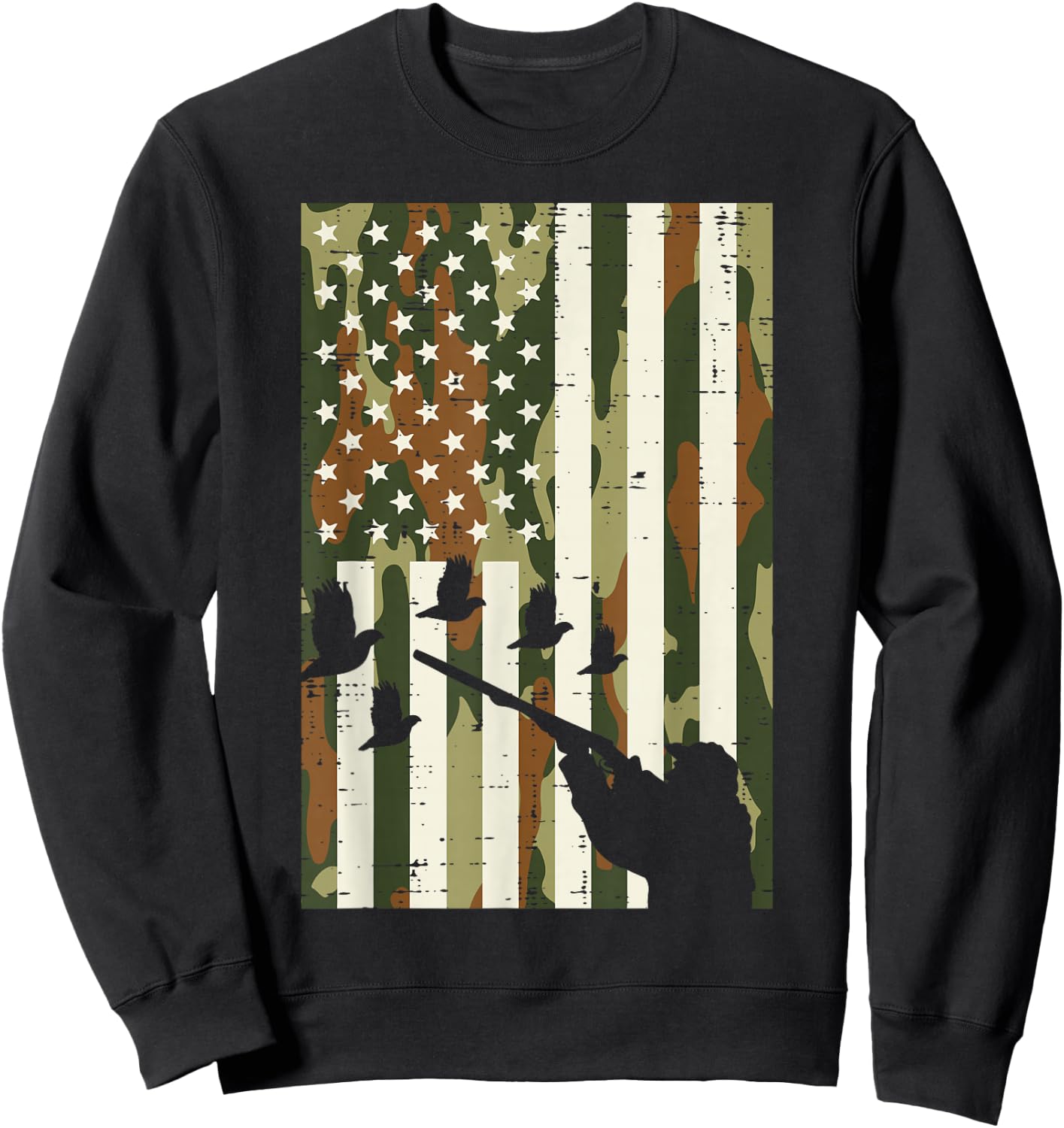 Camo US Flag Quail Pheasant Hunting Upland Hunt Patriotic Sweatshirt - Sweatshirt | Black