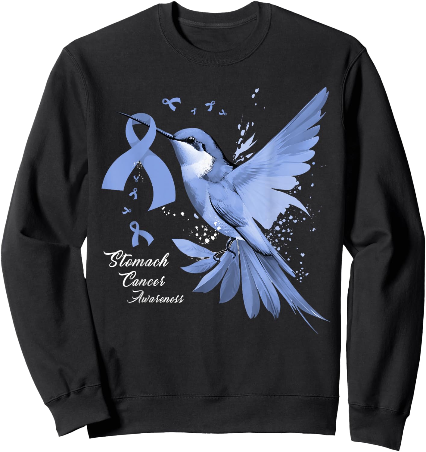 Hummingbird Periwinkle Ribbon Stomach Cancer Awareness Month Sweatshirt - Sweatshirt | Black