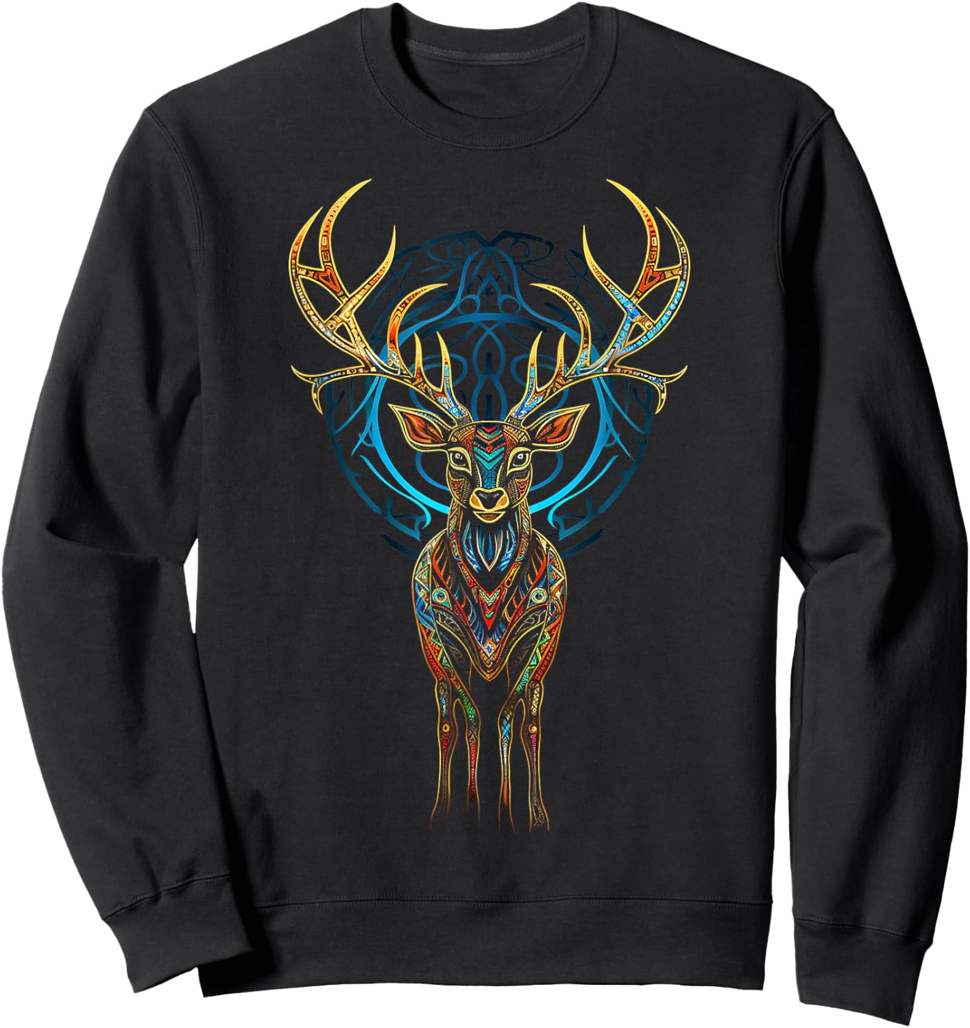 Deer Geometric Art Animal Mandala Colorful Artwork Deer Sweatshirt - Sweatshirt | Black