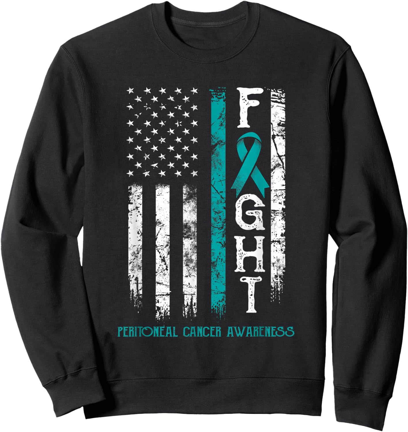 Peritoneal Cancer Warrior US Flag Sweatshirt - Sweatshirt | Black