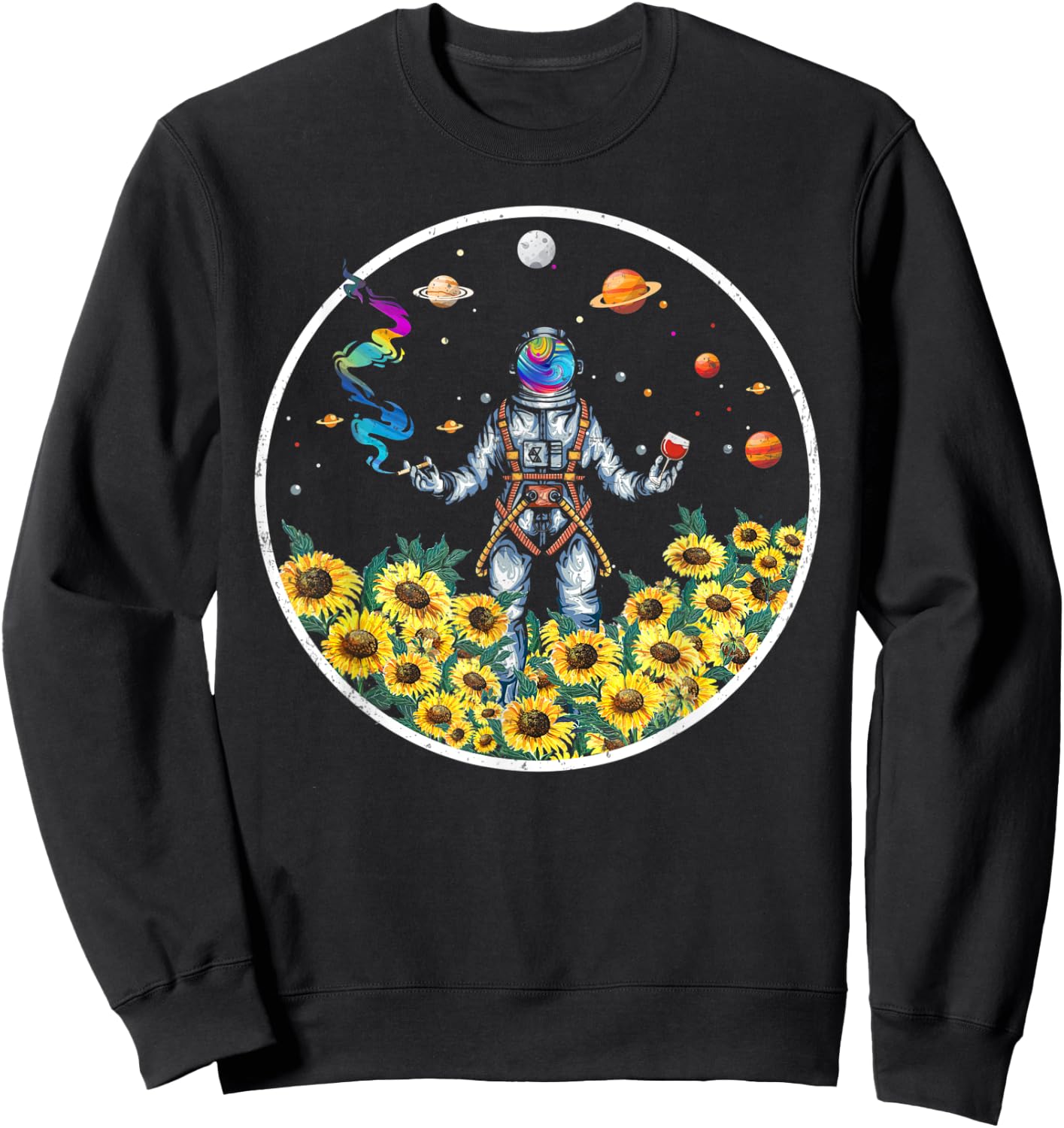 Cute Psychonaut Psychedelic Astronaut Space Sunflower Hippie Sweatshirt - Sweatshirt | Black