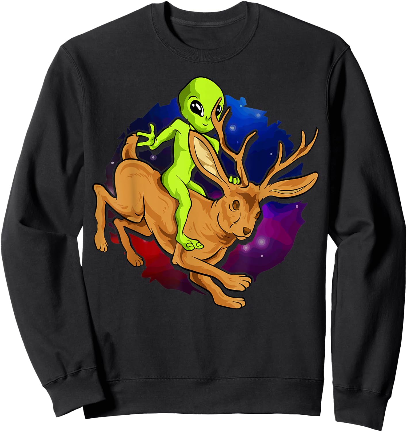 Alien Riding Jackalope Save Cryptid Hare Jackrabbit Camping Sweatshirt - Sweatshirt | Black