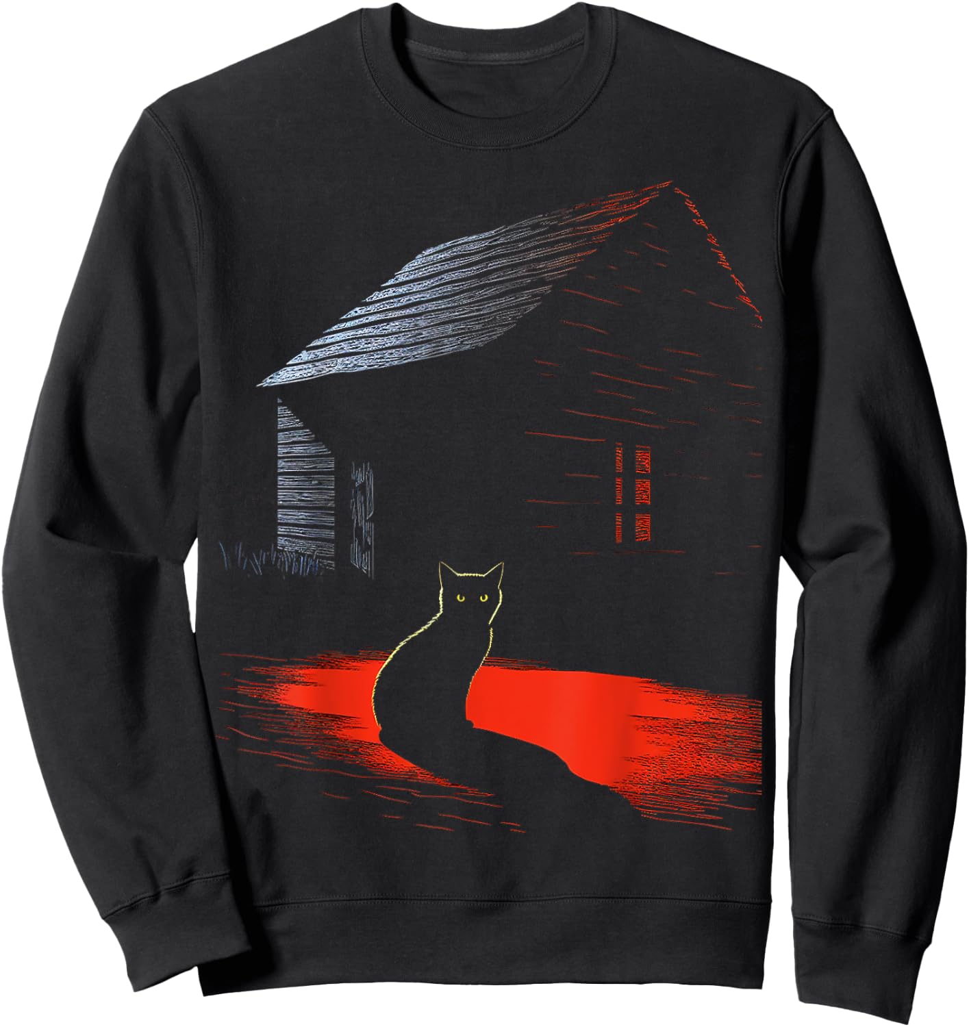 Cat Illustration Art Animal Graphic Motif Cat Women Kids Sweatshirt - Sweatshirt | Black