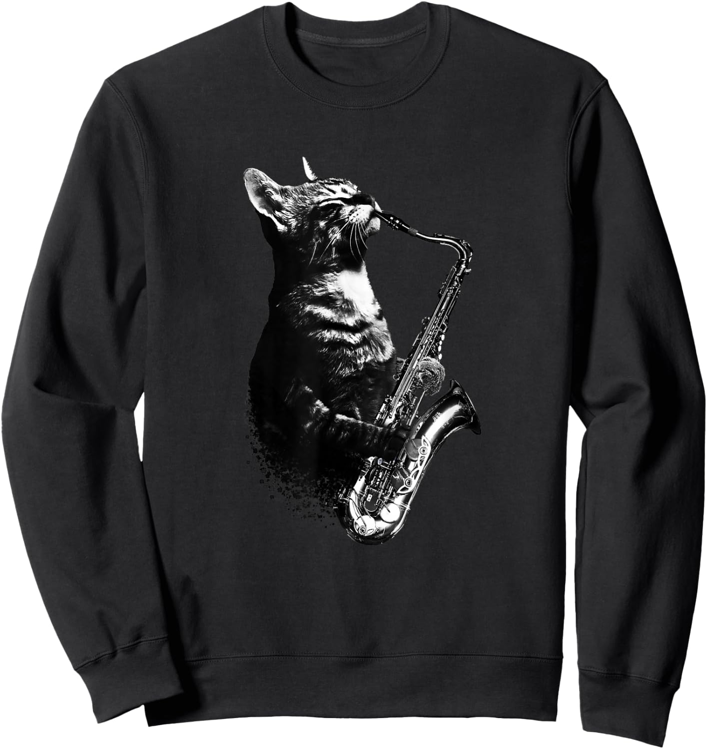 Cat Playing Saxophone Funny Cat Jazz Sax Music Saxophonist Sweatshirt - Sweatshirt | Black