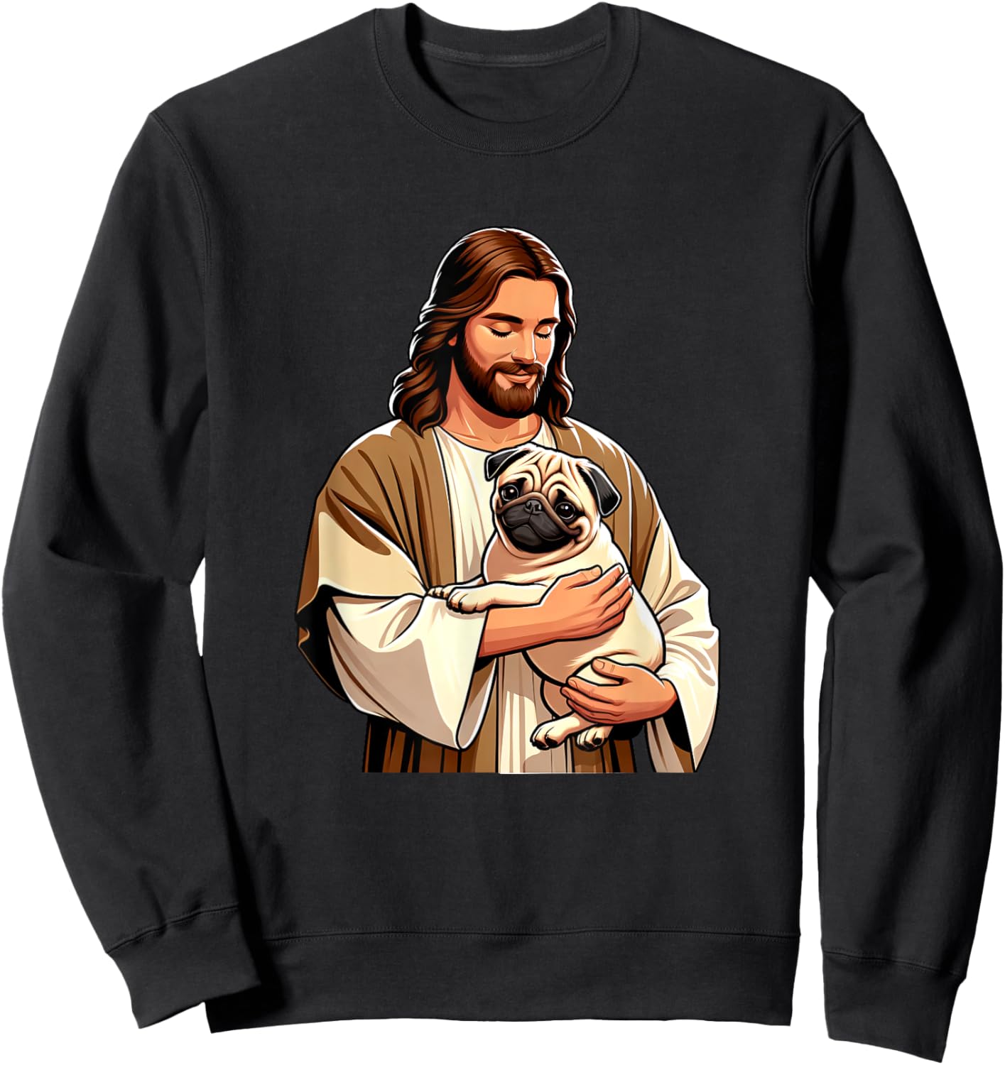 Pug Jesus byAxisone -Adults Kids Black Small Cartoon Christmas Sweatshirt - Sweatshirt | Black