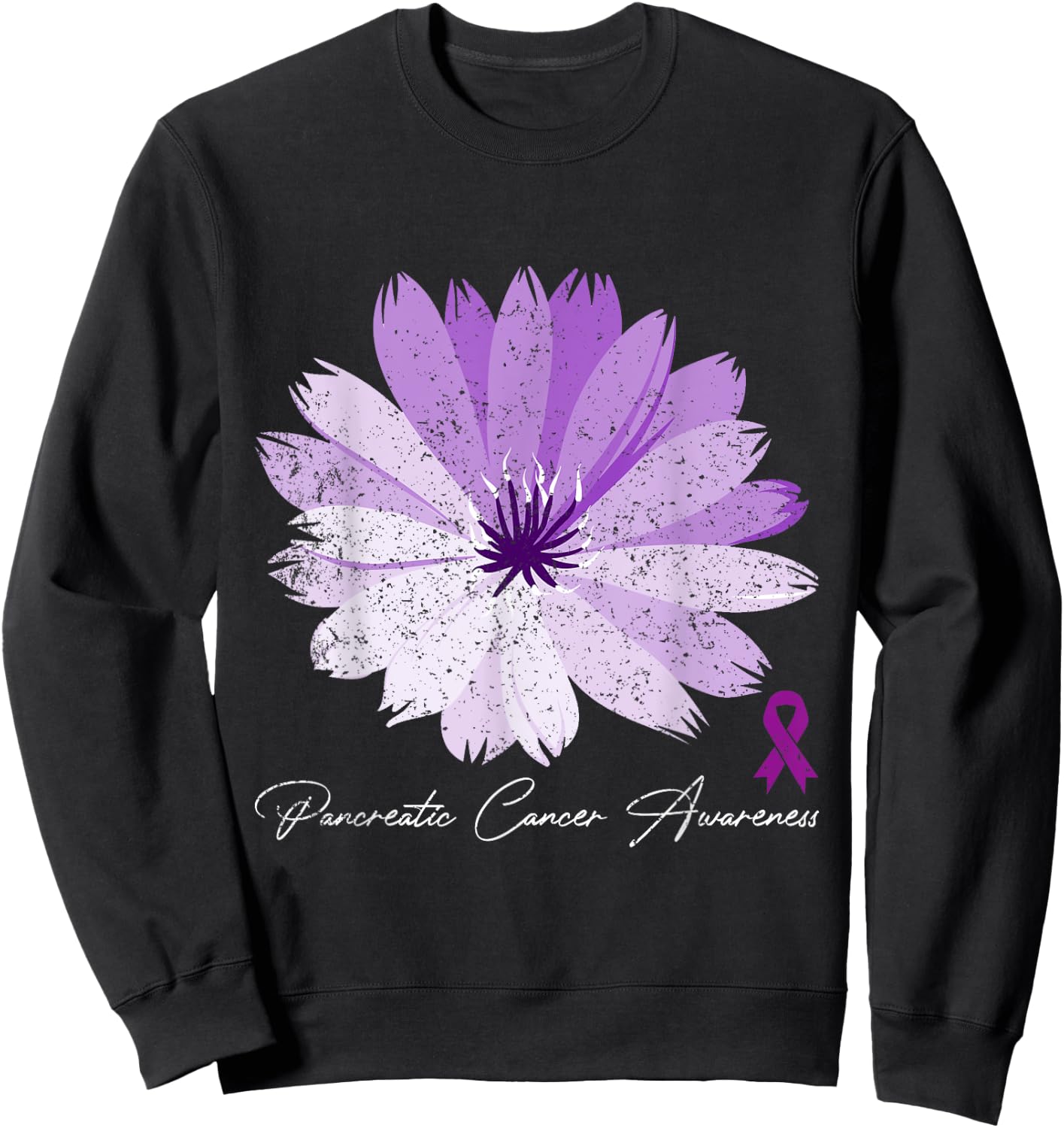 Flower Purple Ribbon Pancreatic Cancer Awareness Sweatshirt - Sweatshirt | Black