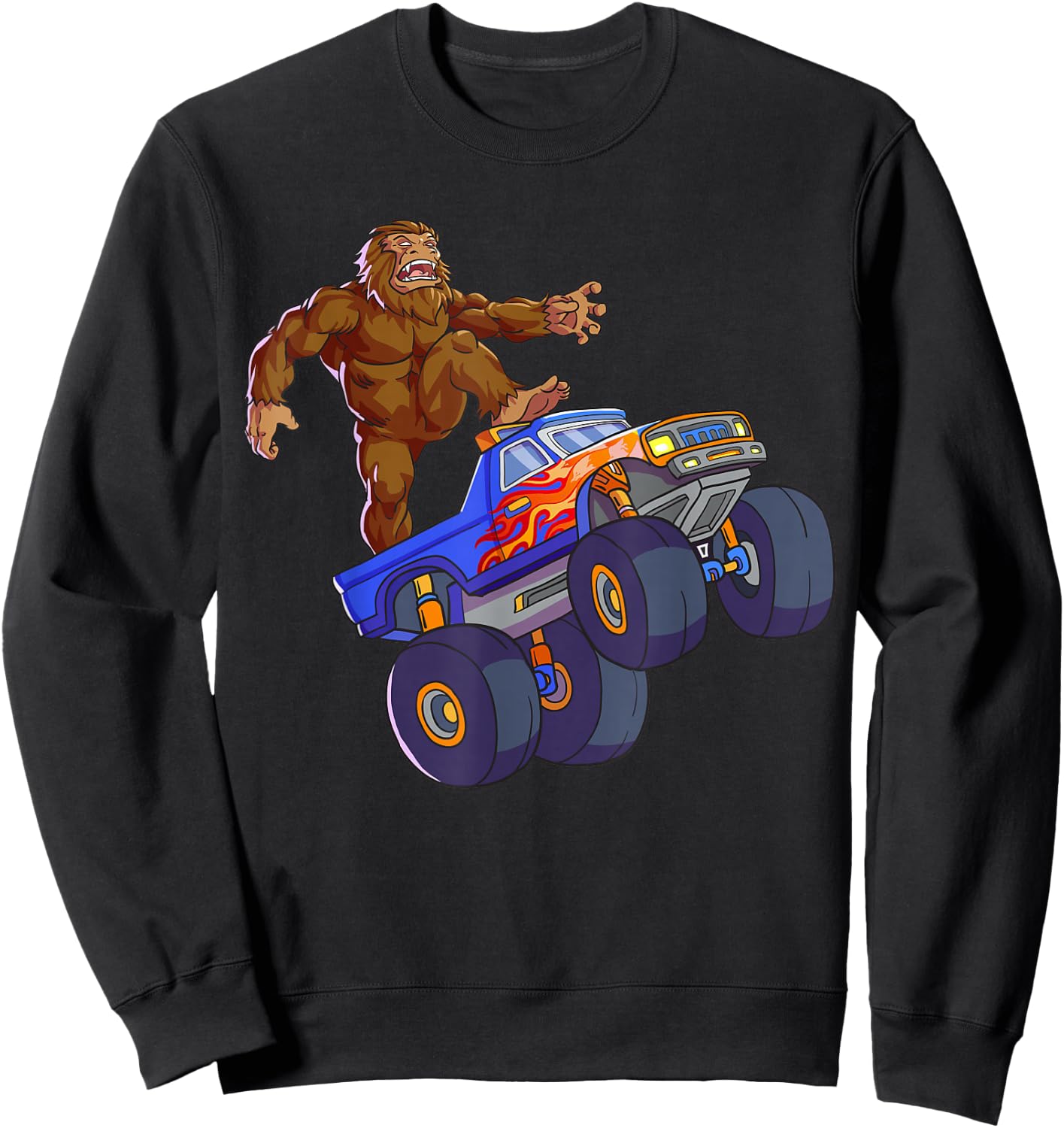 Bigfoot Riding Monster Truck Funny Sasquatch Monster Truck Sweatshirt - Sweatshirt | Black