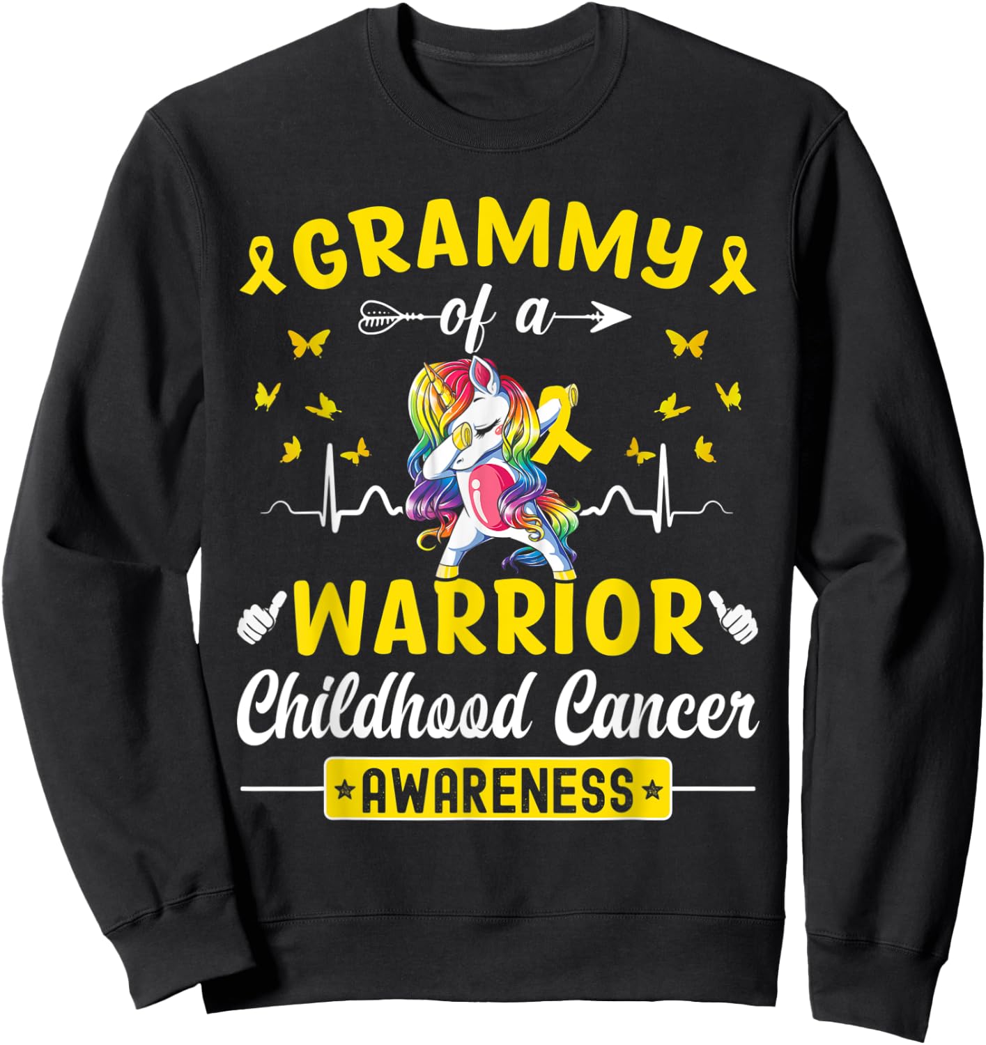 Grammy Of A Warrior Childhood Cancer Awareness Unicorn Sweatshirt - Sweatshirt | Black