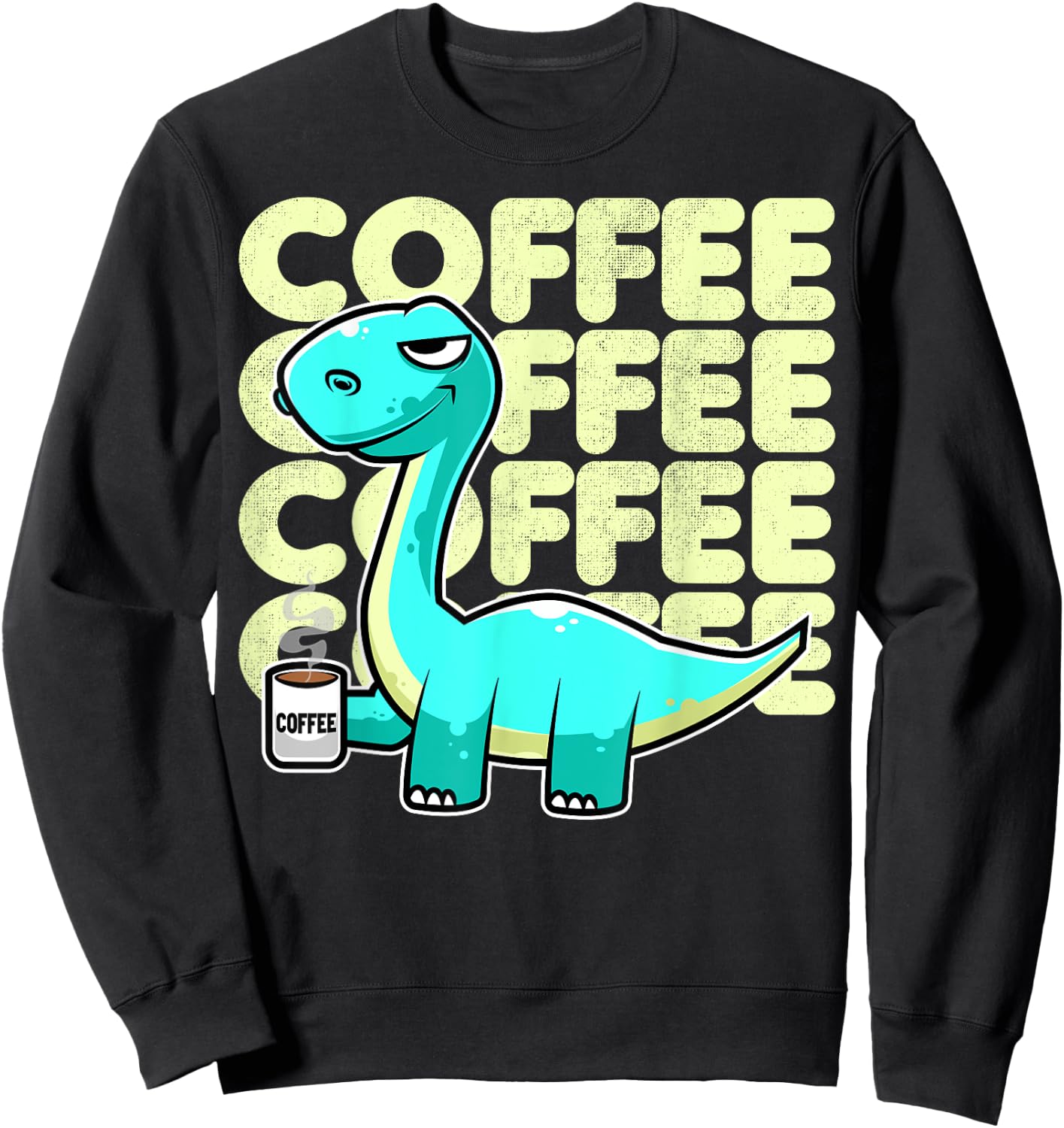 Cute Dinosaur Drinking Coffee Kawaii Neko Anime Sweatshirt - Sweatshirt | Black