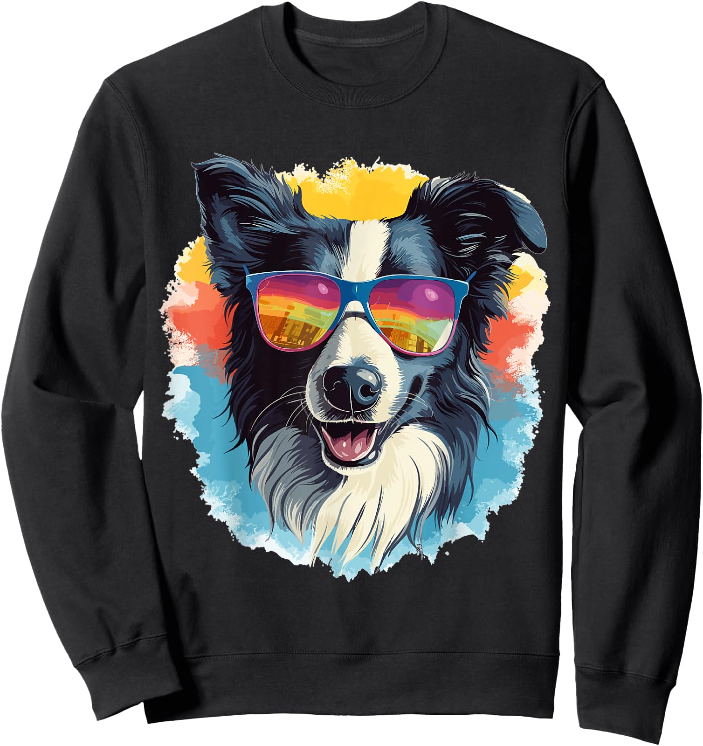 Border Collie Dog - Cute Graphic with Sunglasses Men Women Kids Sweatshirt - Sweatshirt | Black