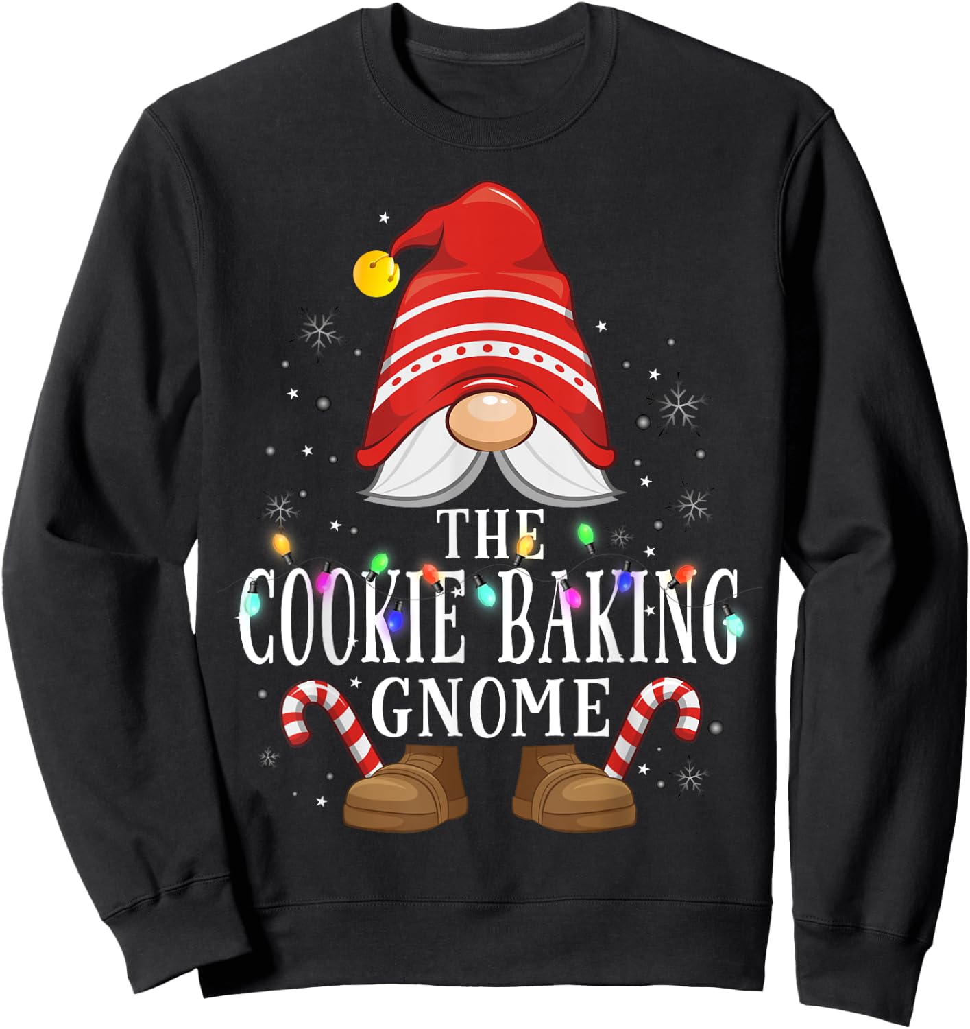 The Cookie Baking Gnome Family Christmas Pajama Party Sweatshirt - Sweatshirt | Black