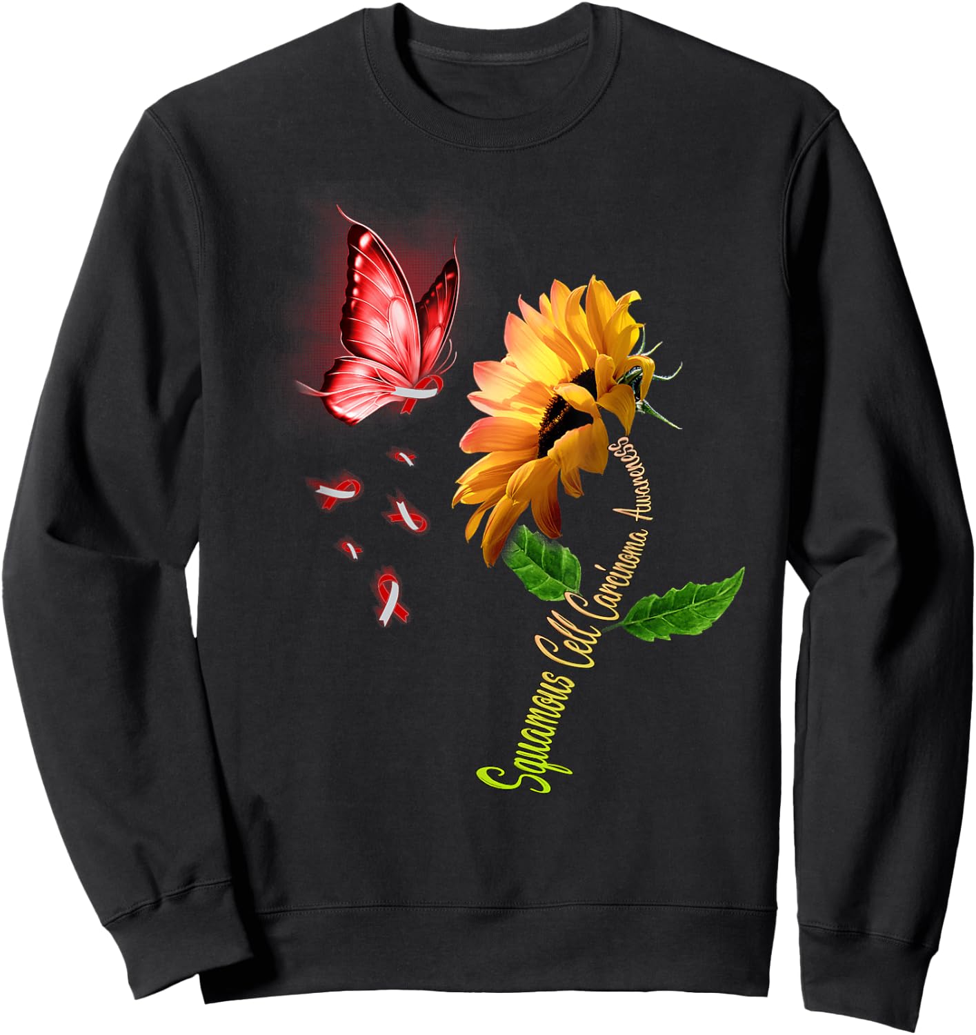 Butterfly Sunflower Squamous Cell Carcinoma Awareness Sweatshirt - Sweatshirt | Black