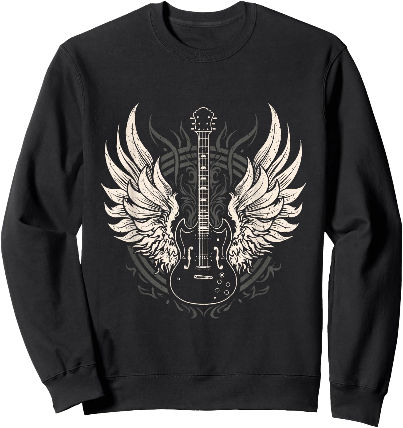 Edgy Winged Electric Guitar Music Festival Concert Goers Sweatshirt - Sweatshirt | Black