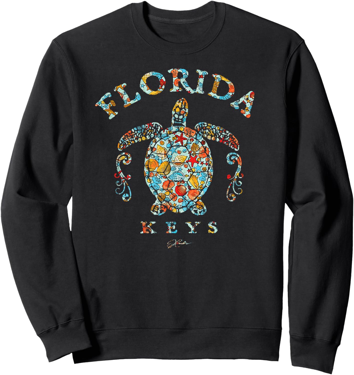 JCombs: Florida Keys, Sea Turtle with Seashells, Beach Women Kids Sweatshirt - Sweatshirt | Black