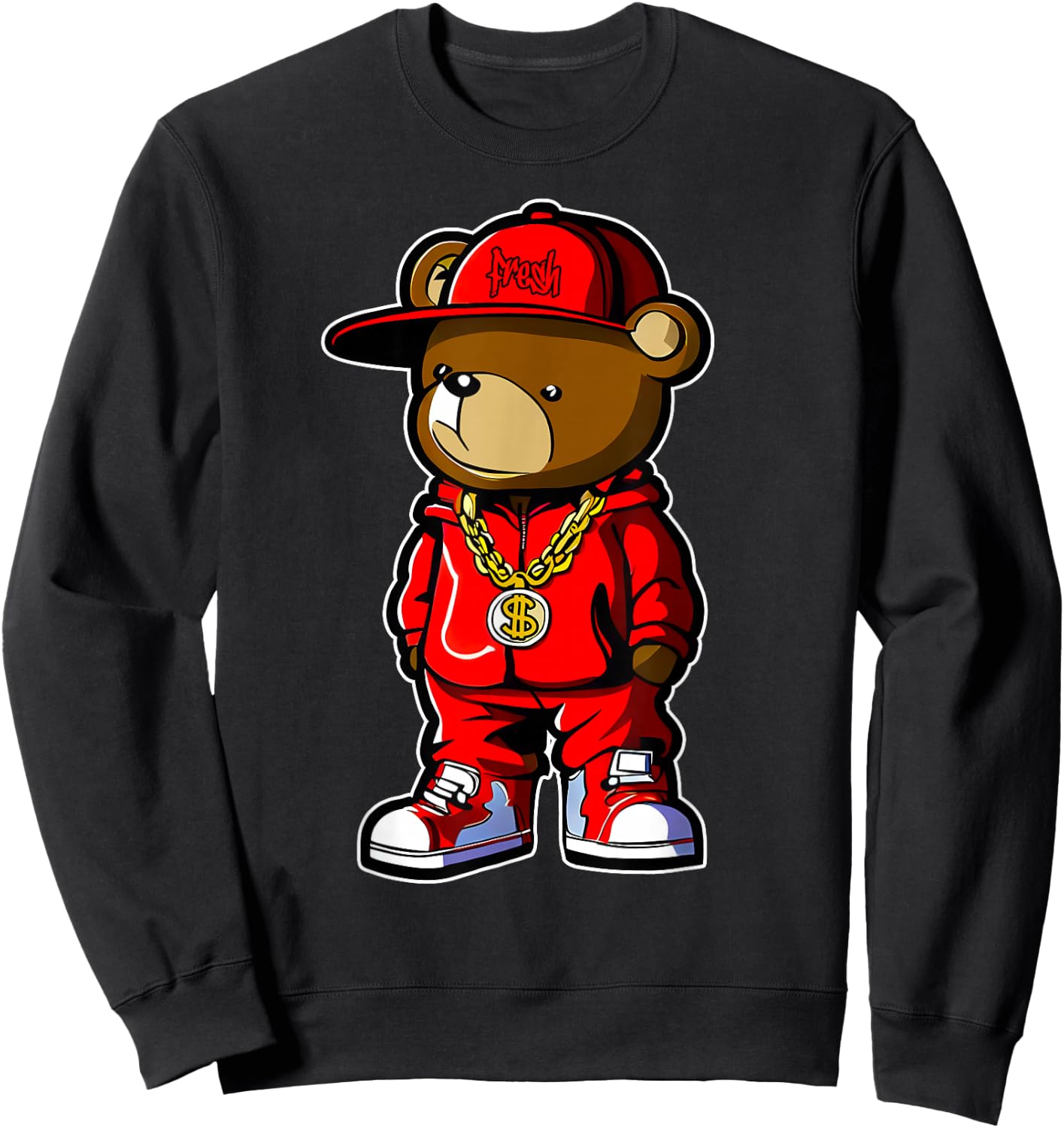 Cute Hip Hop Teddy Bear 90 Hip hop Clothing Graffiti Sweatshirt - Sweatshirt | Black