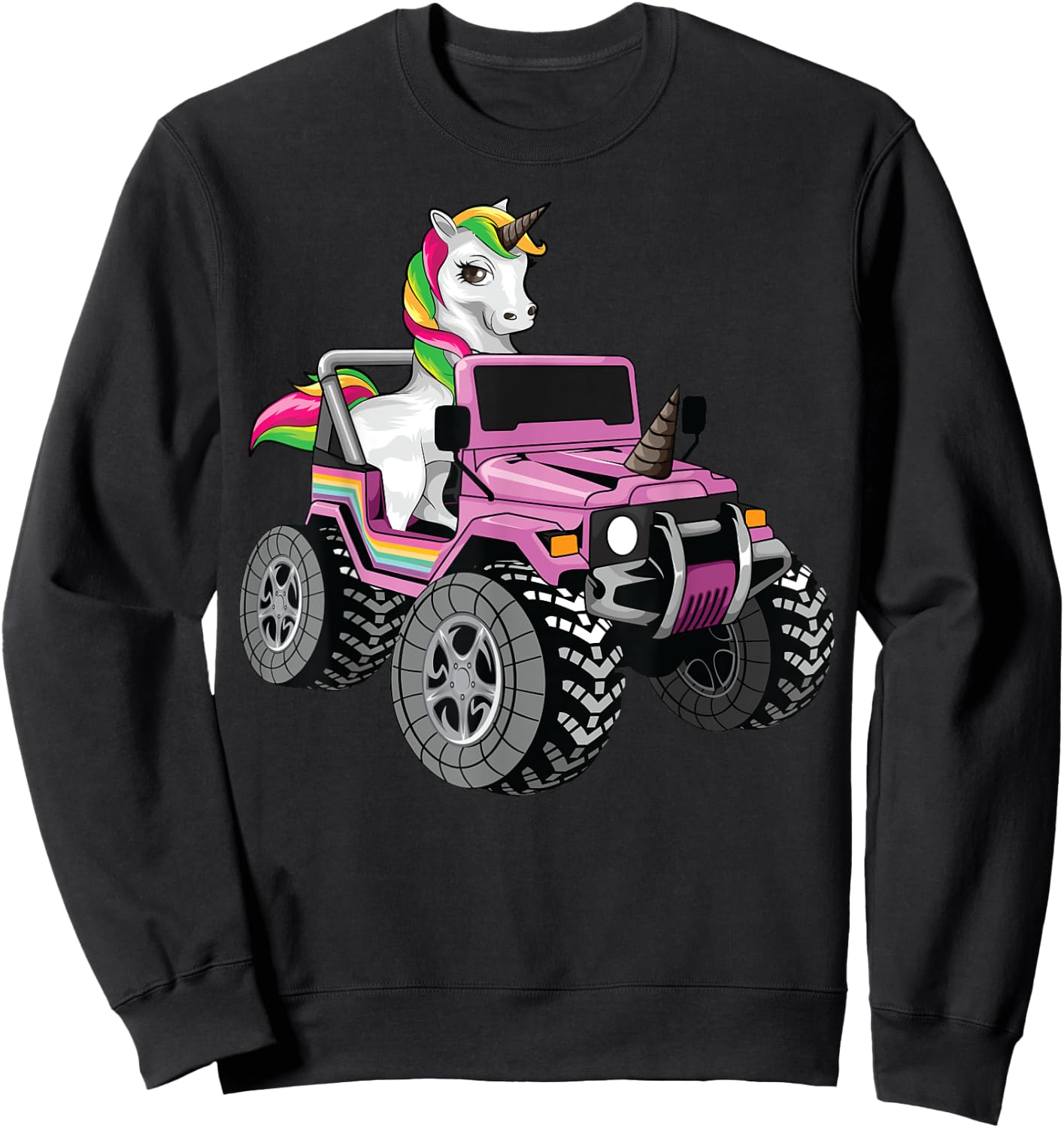 Funny Unicorn Monster Truck Gift Girls Cool Pink Party Sweatshirt - Sweatshirt | Black