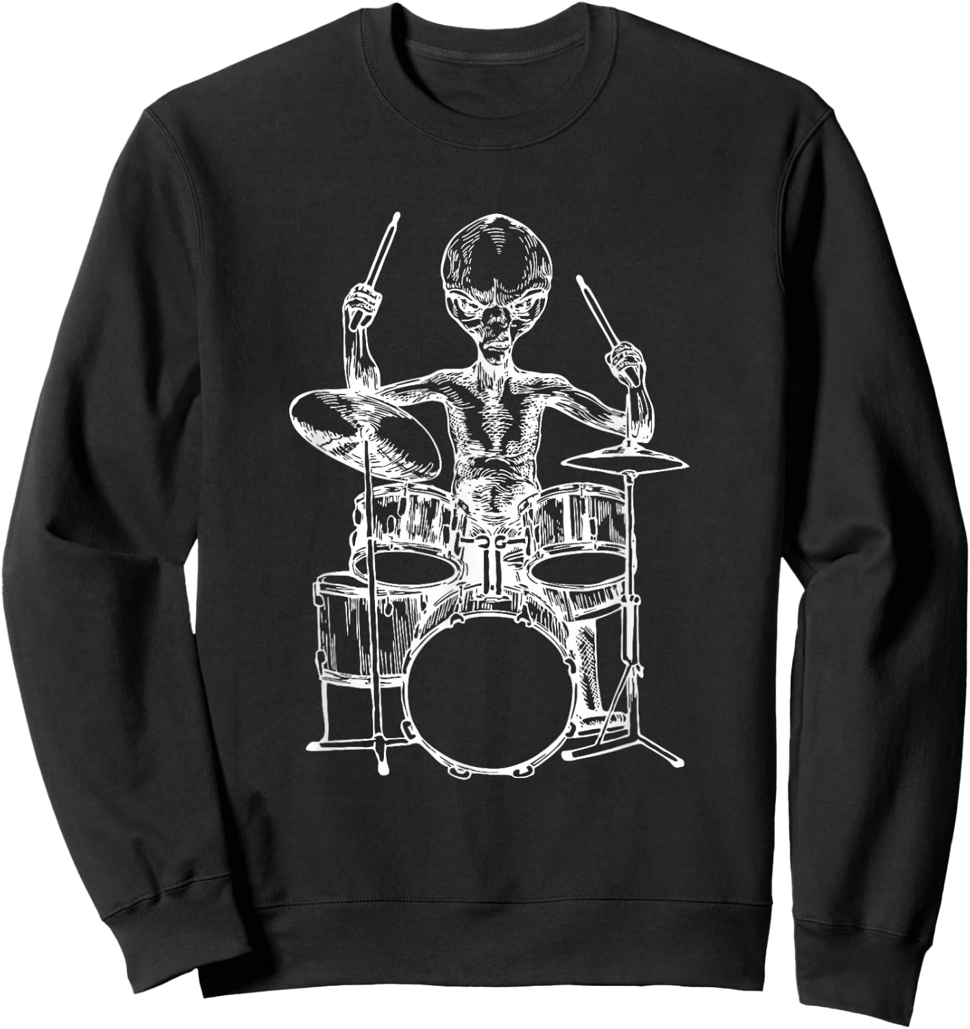 Alien Playing Drums Funny Space Drummer Rock Musician Sweatshirt - Sweatshirt | Black