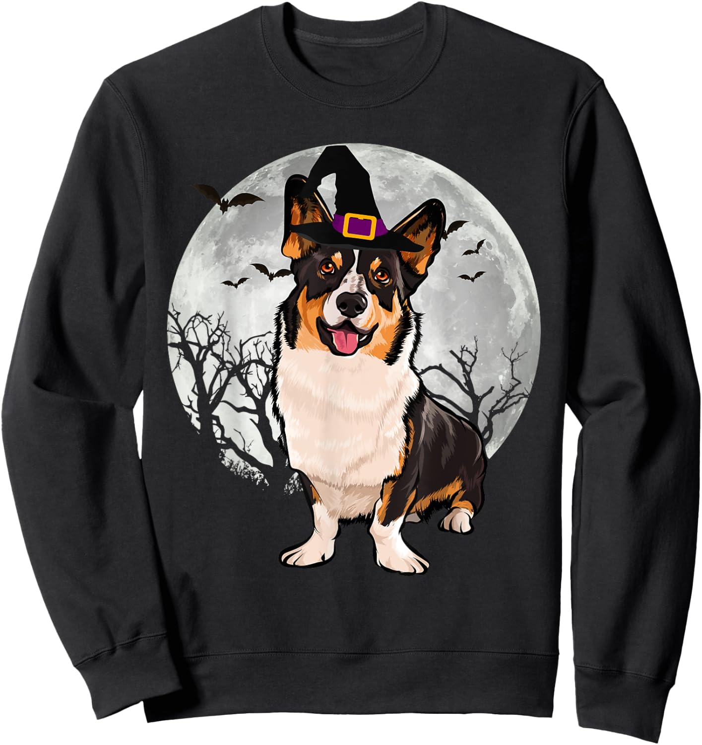 Scary Cardigan Welsh Corgi Dog Witch Hat Halloween Sweatshirt - Sweatshirt | Black