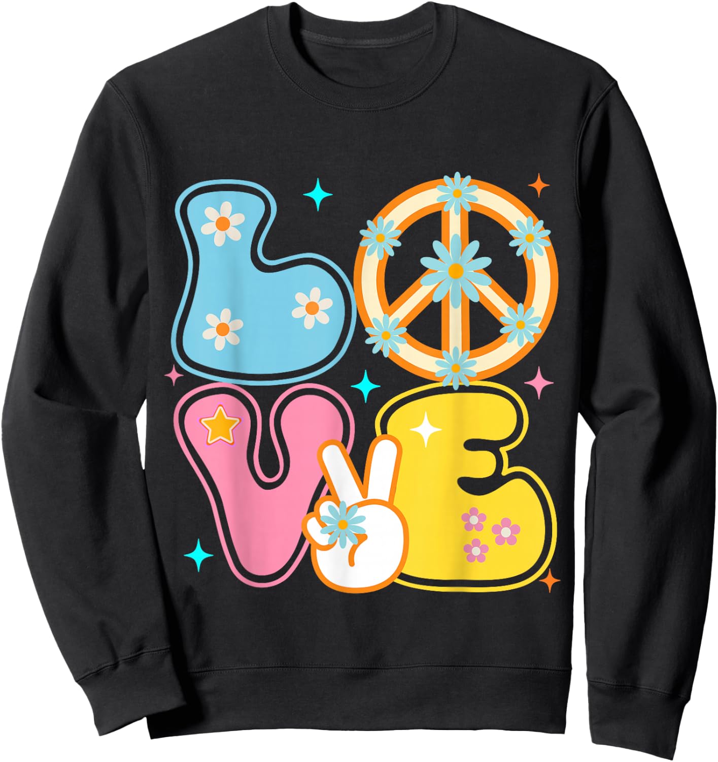 Peace Sign Love 60s 70s Tie Dye Hippie Costume Sweatshirt - Sweatshirt | Black