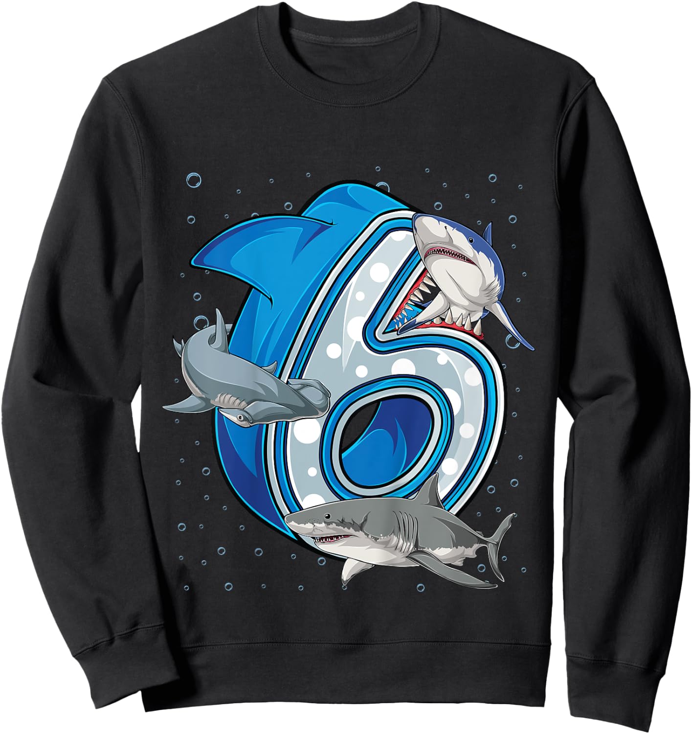 Kids 6th Birthday Boys Shark 6 years Old Ocean Shark B-day Sweatshirt - Sweatshirt | Black