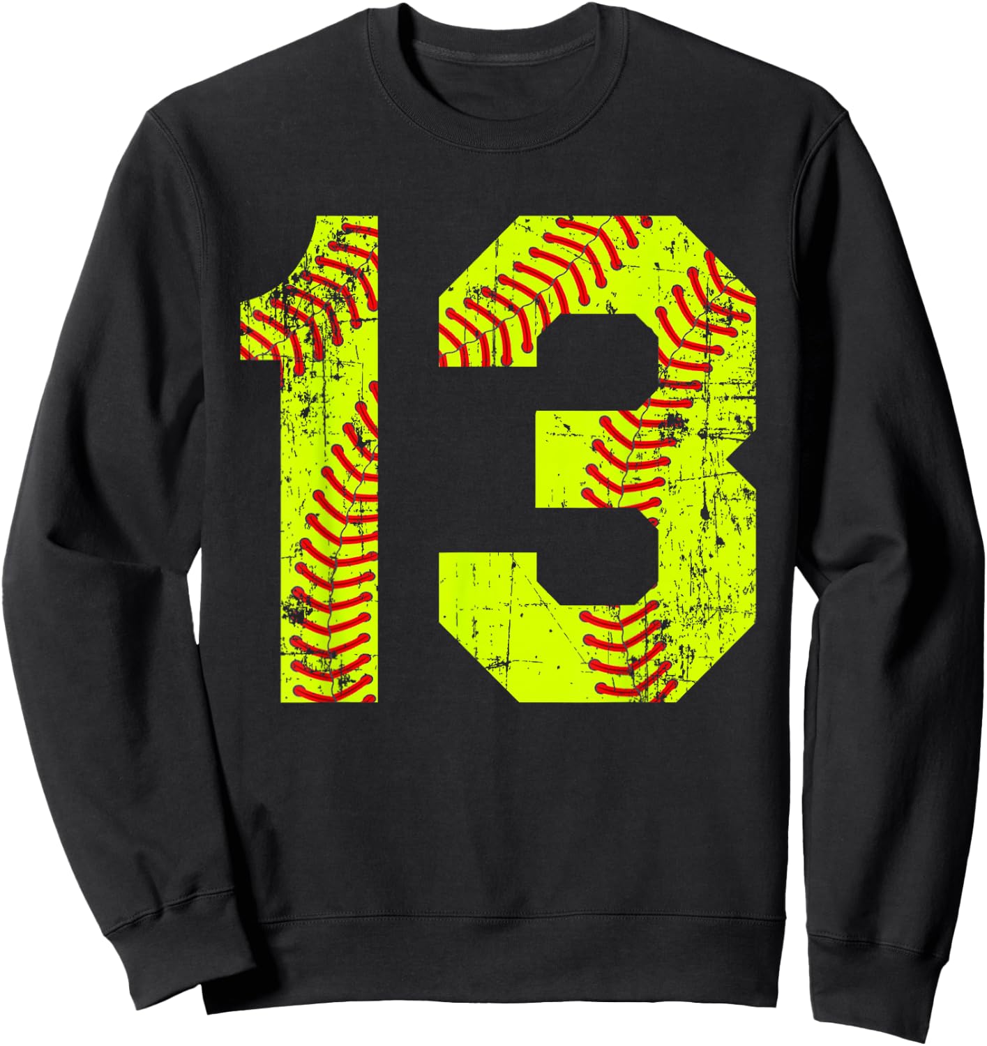 Vintage Softball 13 Jersey Number Sweatshirt - Sweatshirt | Black