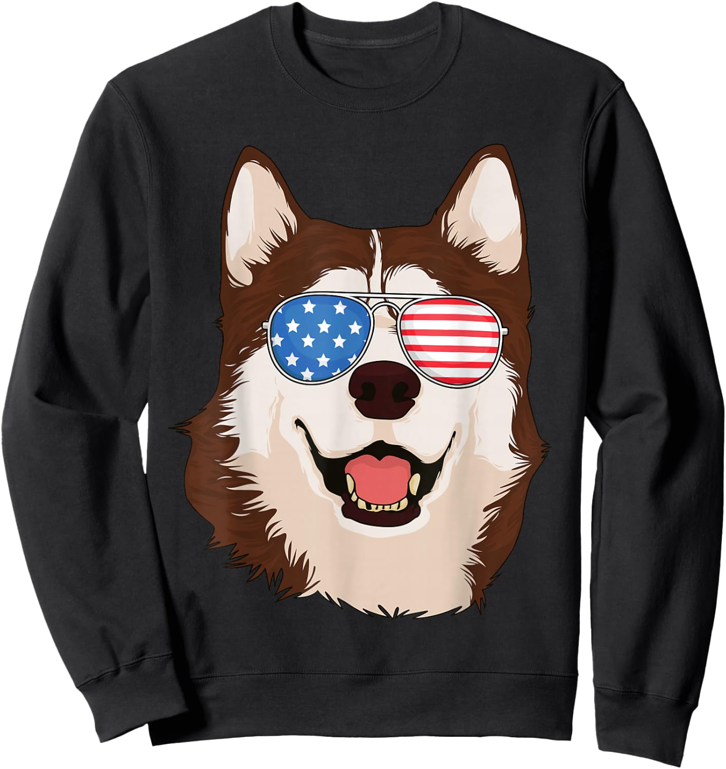 Siberian Husky 4th of July Shirt American Flag Husky Lover Sweatshirt - Sweatshirt | Black