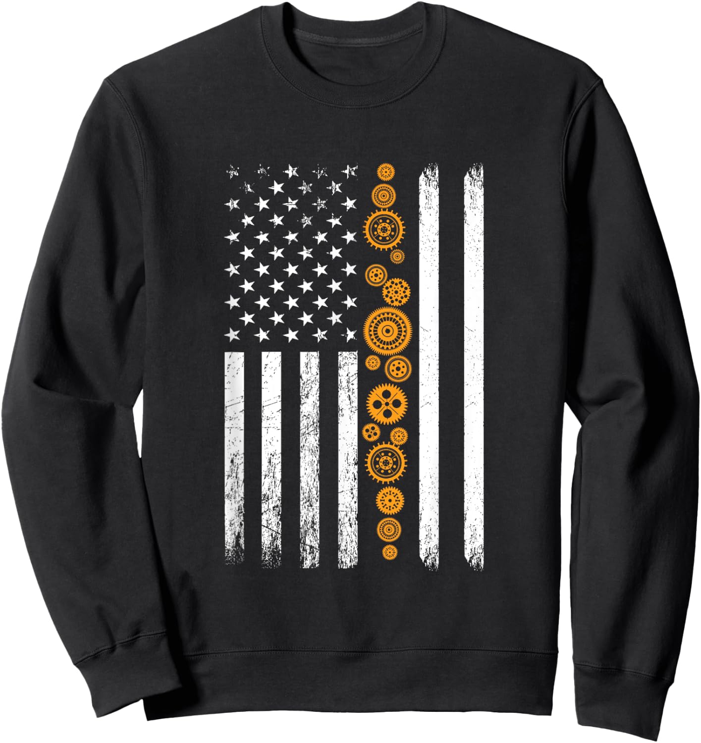 Engineering Gear Cog USA Flag Funny Mechanical Engineer Men Sweatshirt - Sweatshirt | Black