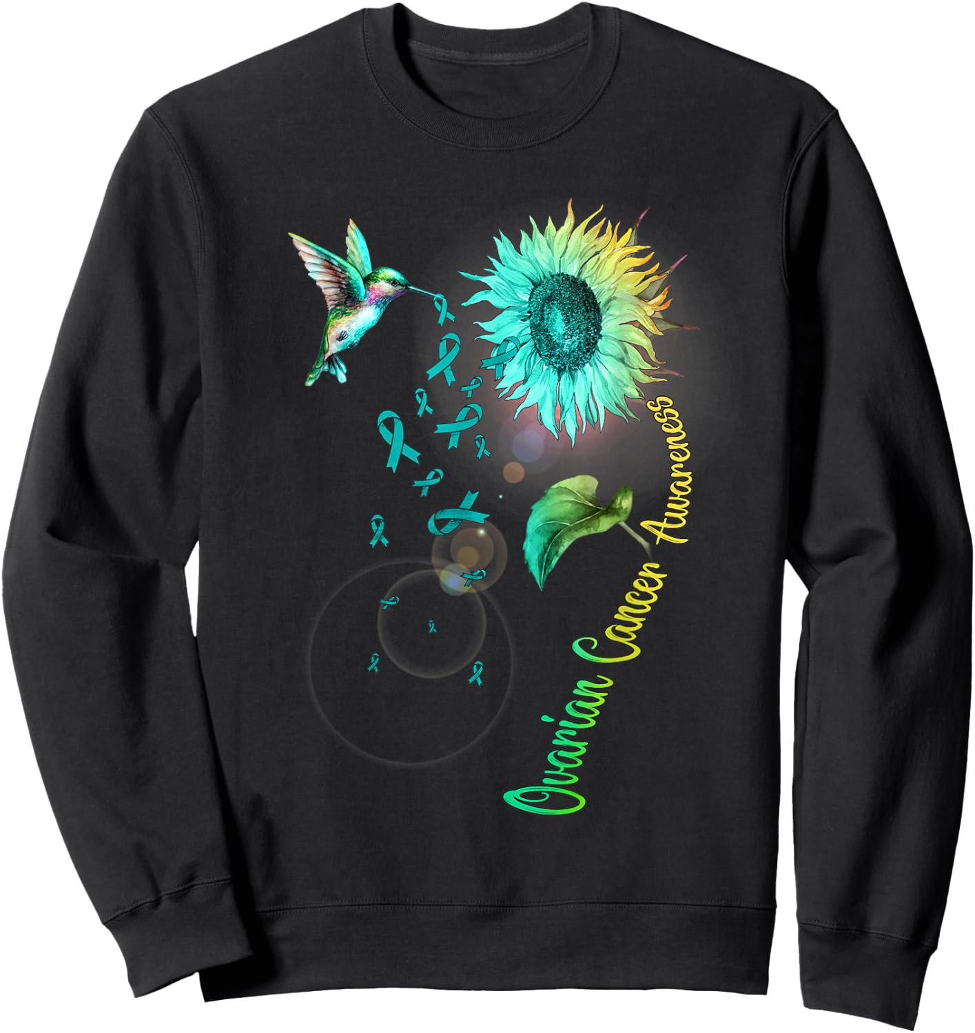 Ovarian Cancer Sunflower Hummingbird Sweatshirt - Sweatshirt | Black
