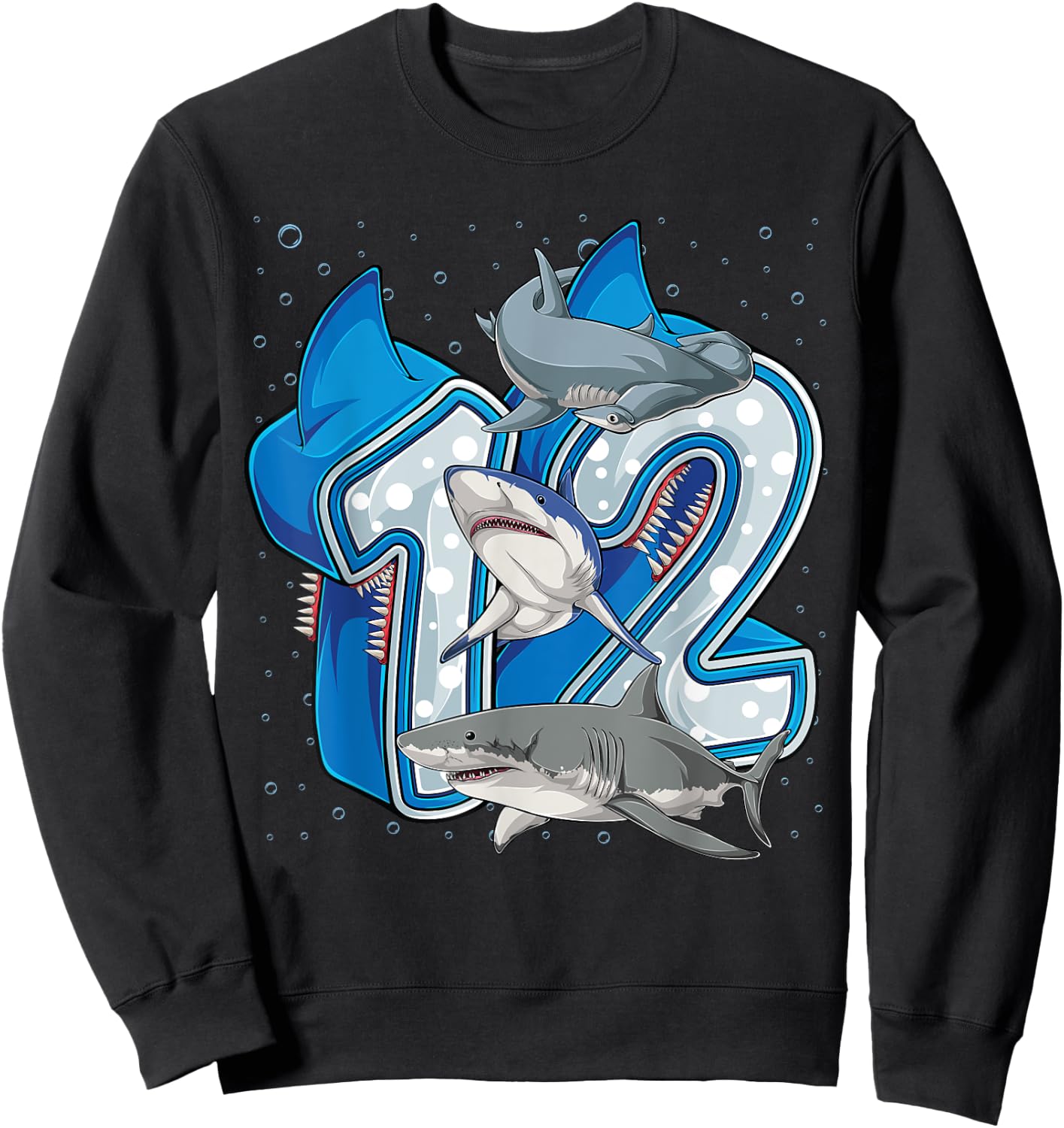 12th Birthday Boys Shark 12 years Old Ocean Shark B-day Sweatshirt - Sweatshirt | Black