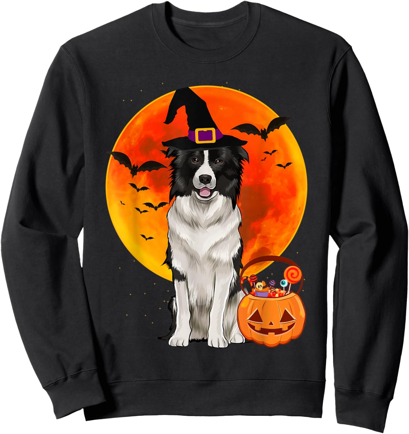 Dog Halloween Border Collie Jack O Lantern Pumpkin Sweatshirt - Sweatshirt | Black