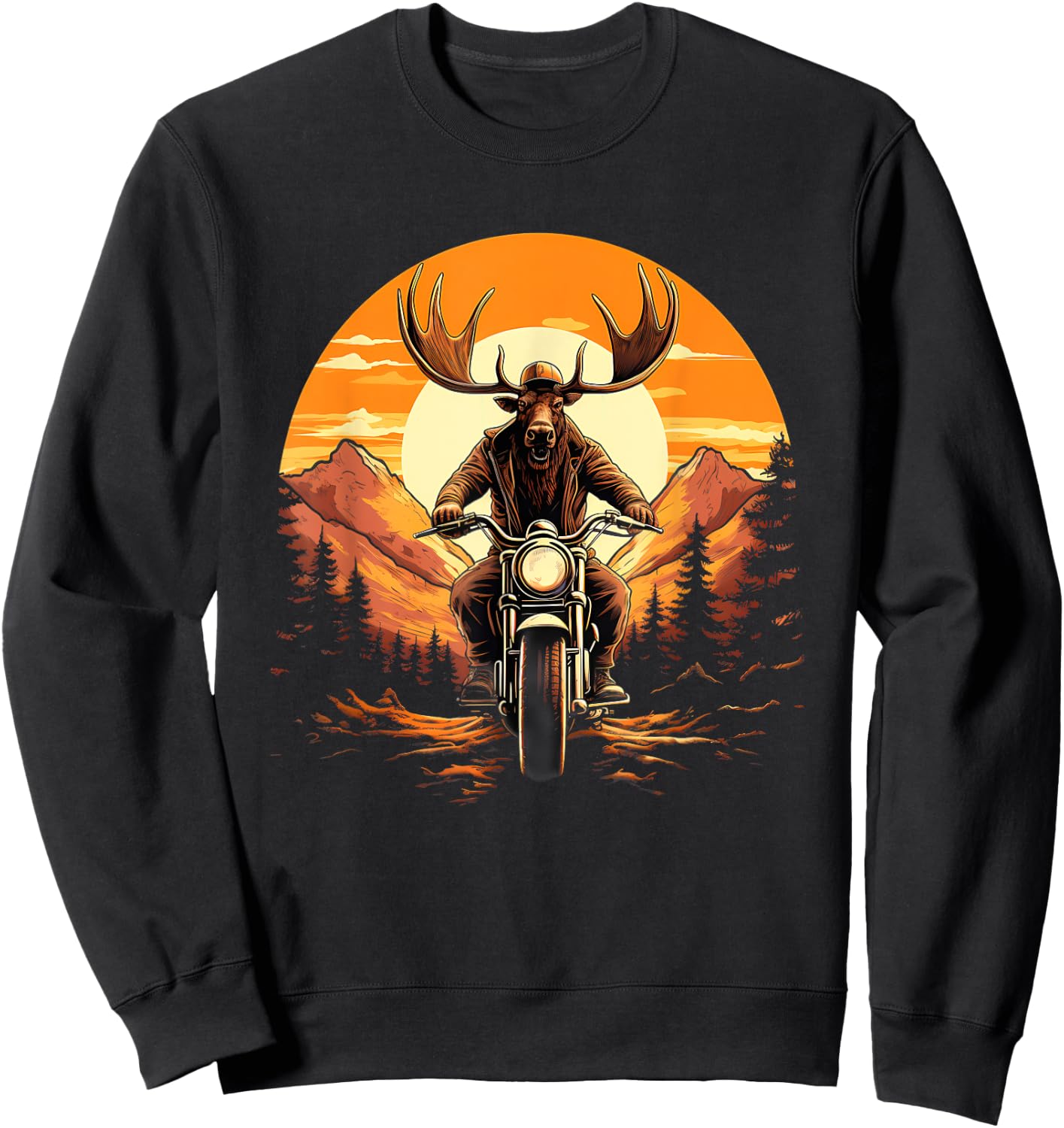 Biker Moose Riding Motorcycle Sweatshirt - Sweatshirt | Black