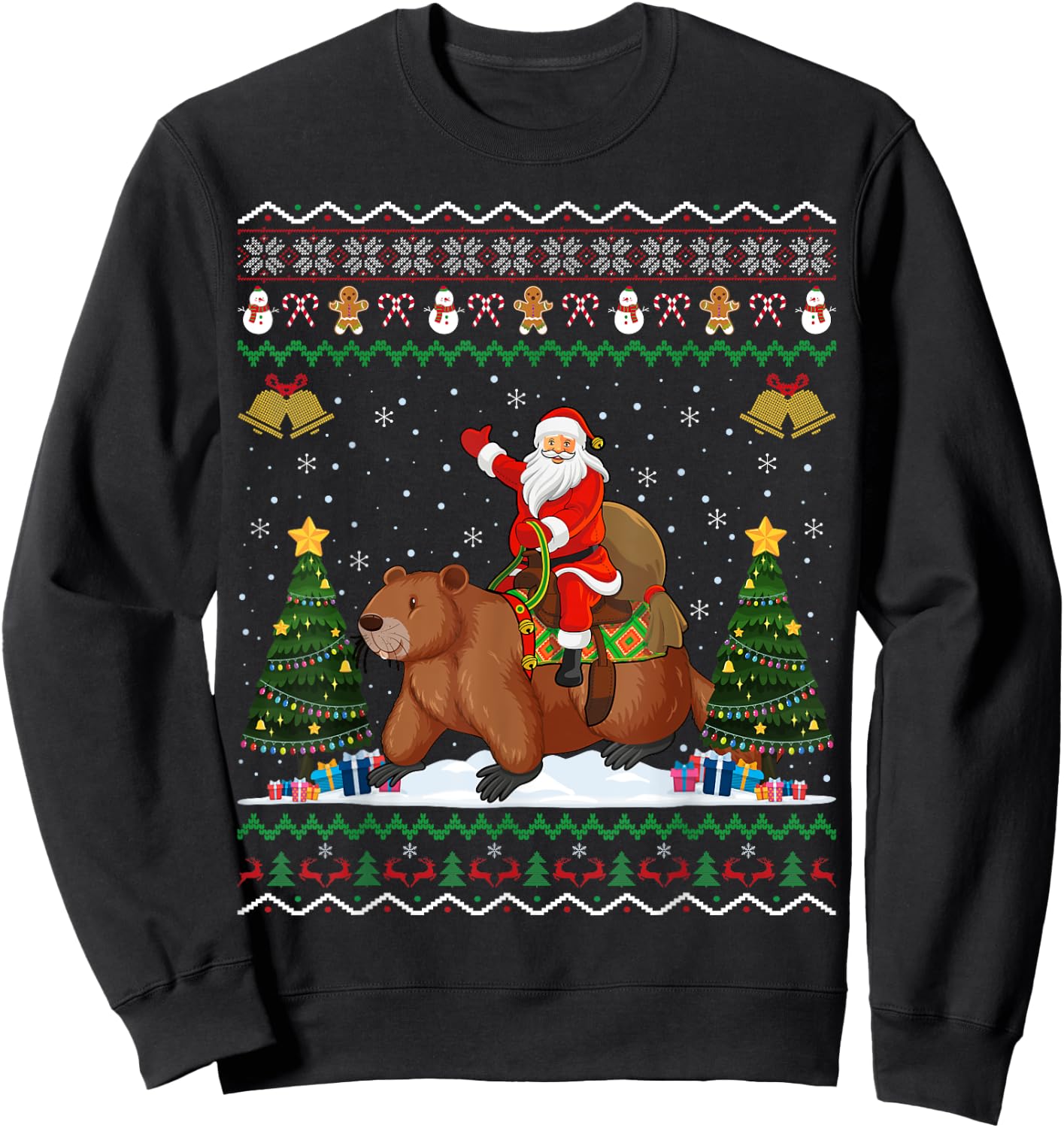 Beaver Ugly Xmas Gift Funny Santa Riding Beaver Christmas Sweatshirt - Sweatshirt | Black