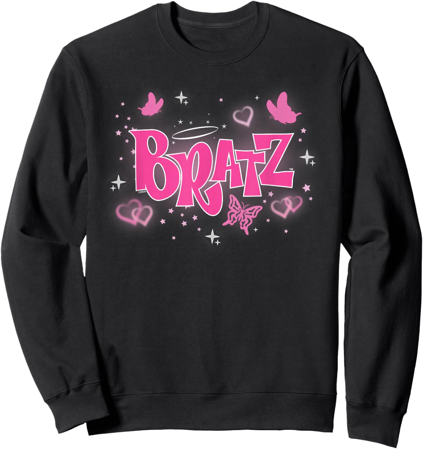 Bratz - Pink Y2K Butterfly Logo with Hearts Sweatshirt - Sweatshirt | Black