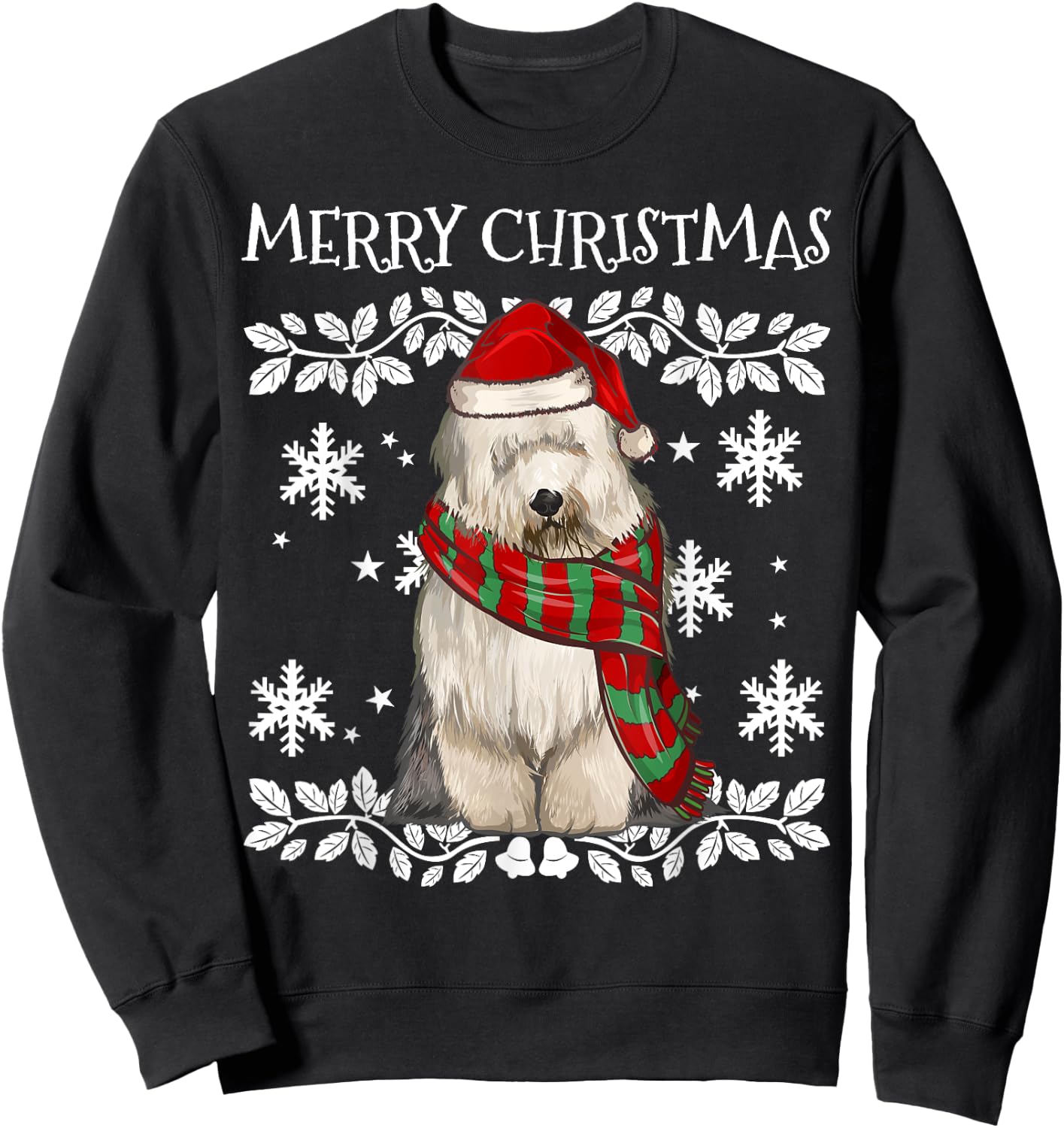 Merry Christmas Ornament Old English Sheepdog Xmas Santa Sweatshirt - Sweatshirt | Black