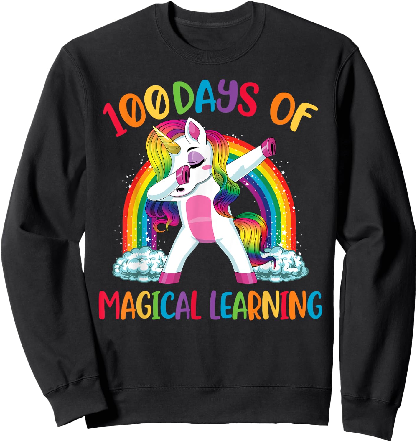 100 Days Of Magical Learning Dabbing Unicorn Girls Kids Sweatshirt - Sweatshirt | Black